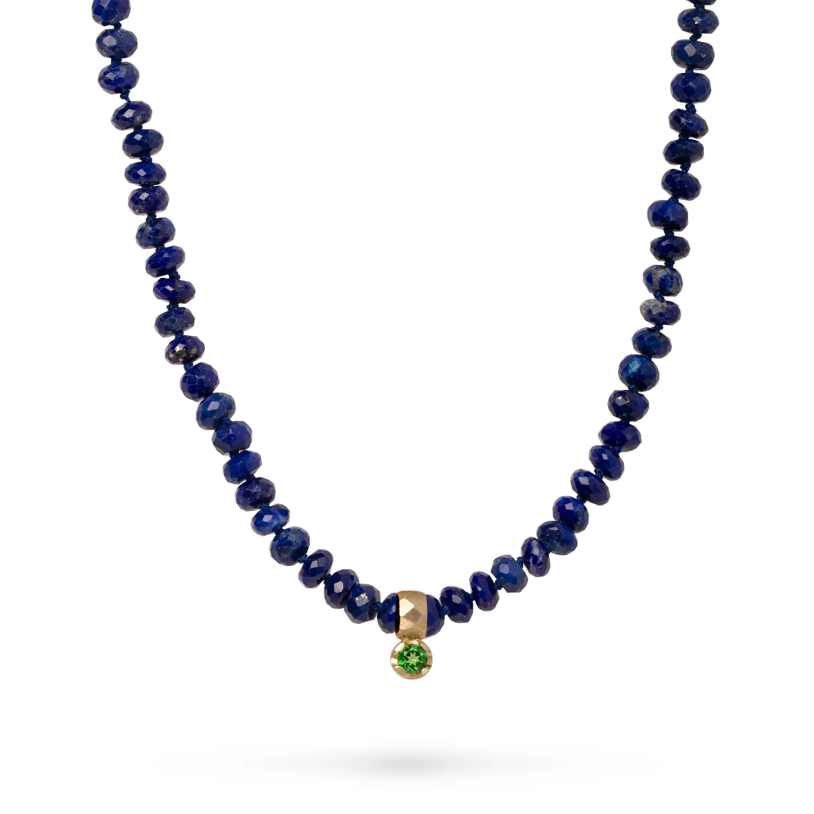 14K Gold Necklace Lapis and Green Tourmaline
