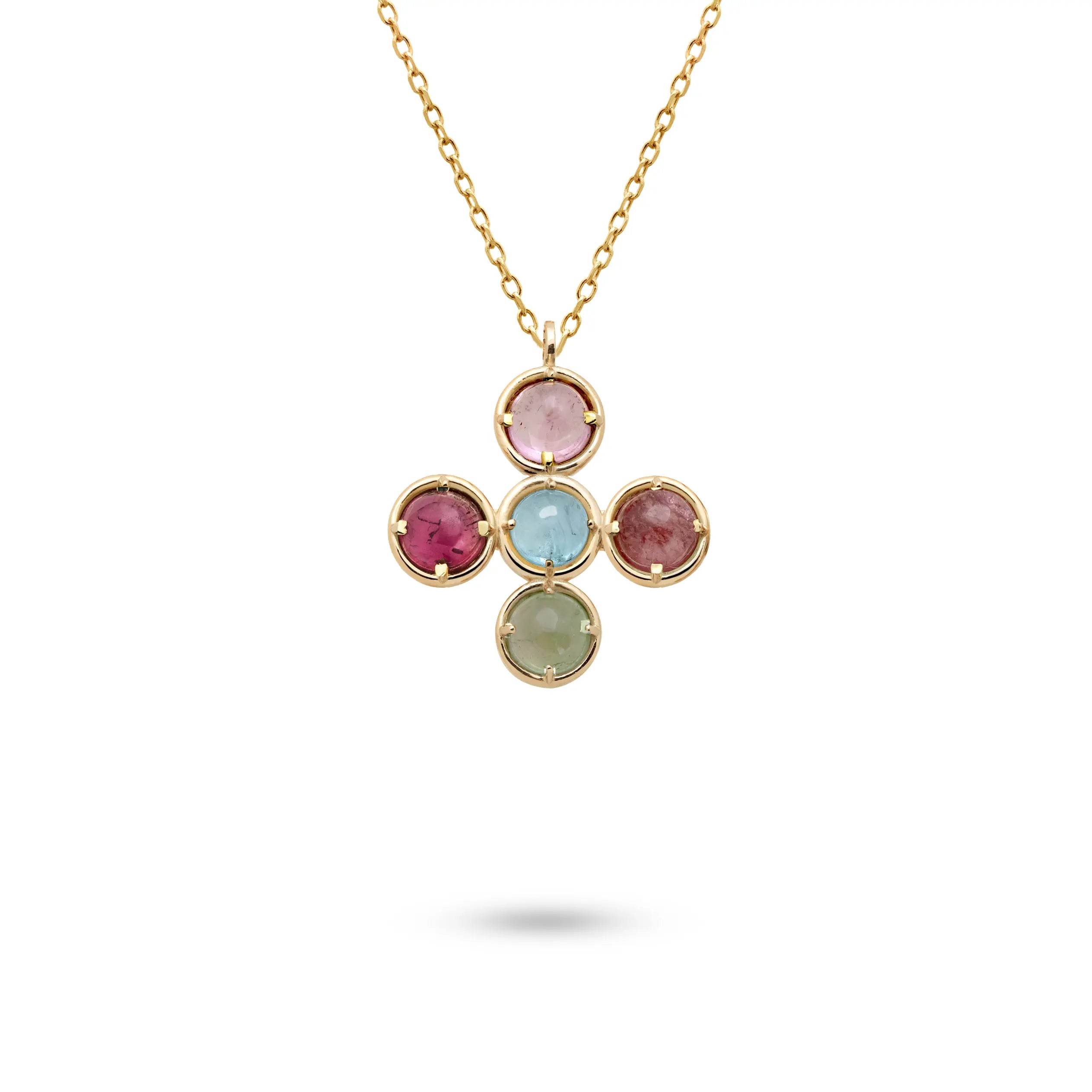 Tourmaline Cross Necklace 14K Gold