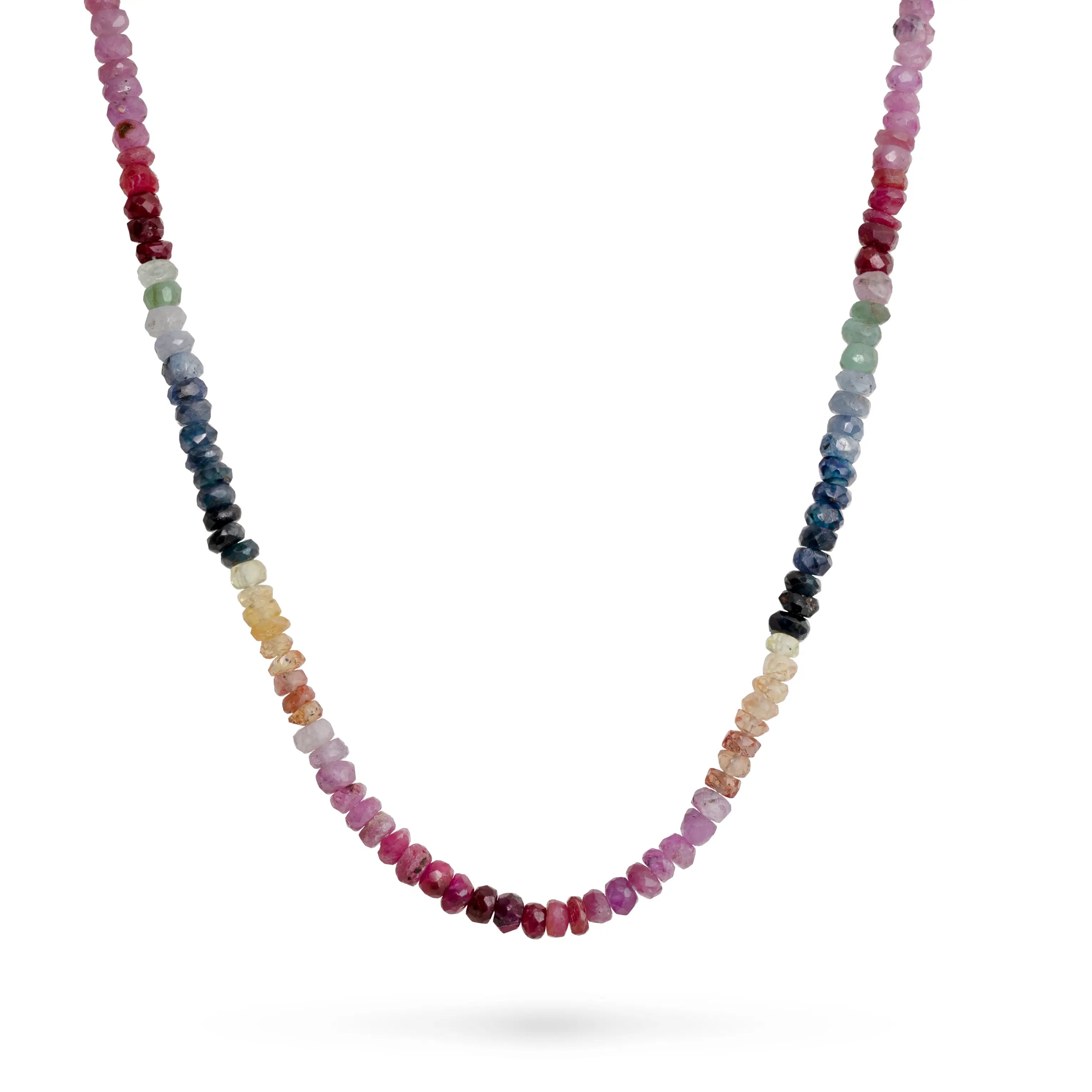 14K Gold Necklace Multicolor Sapphire Beads