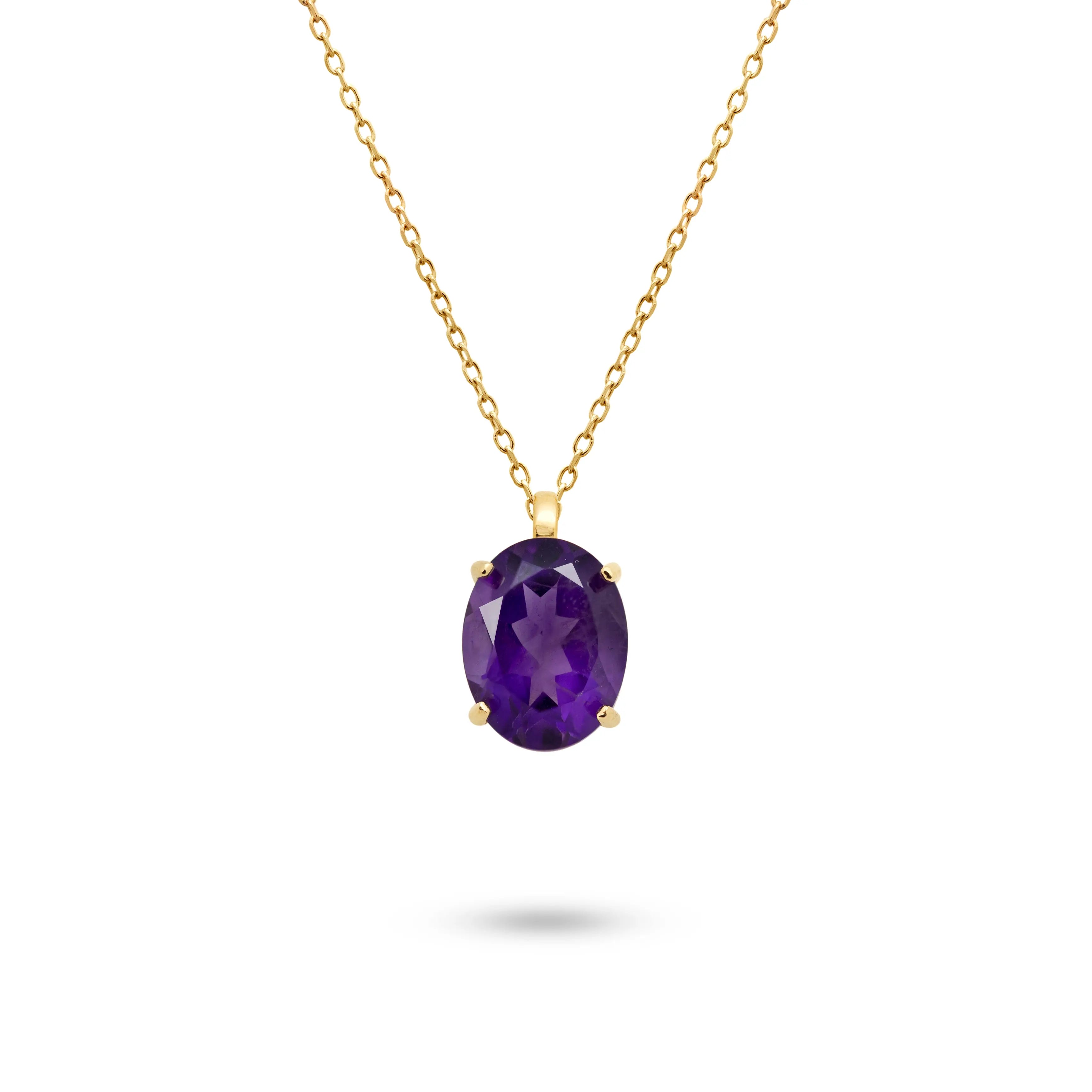 Amethyst Necklace 14K Gold Oval Cut