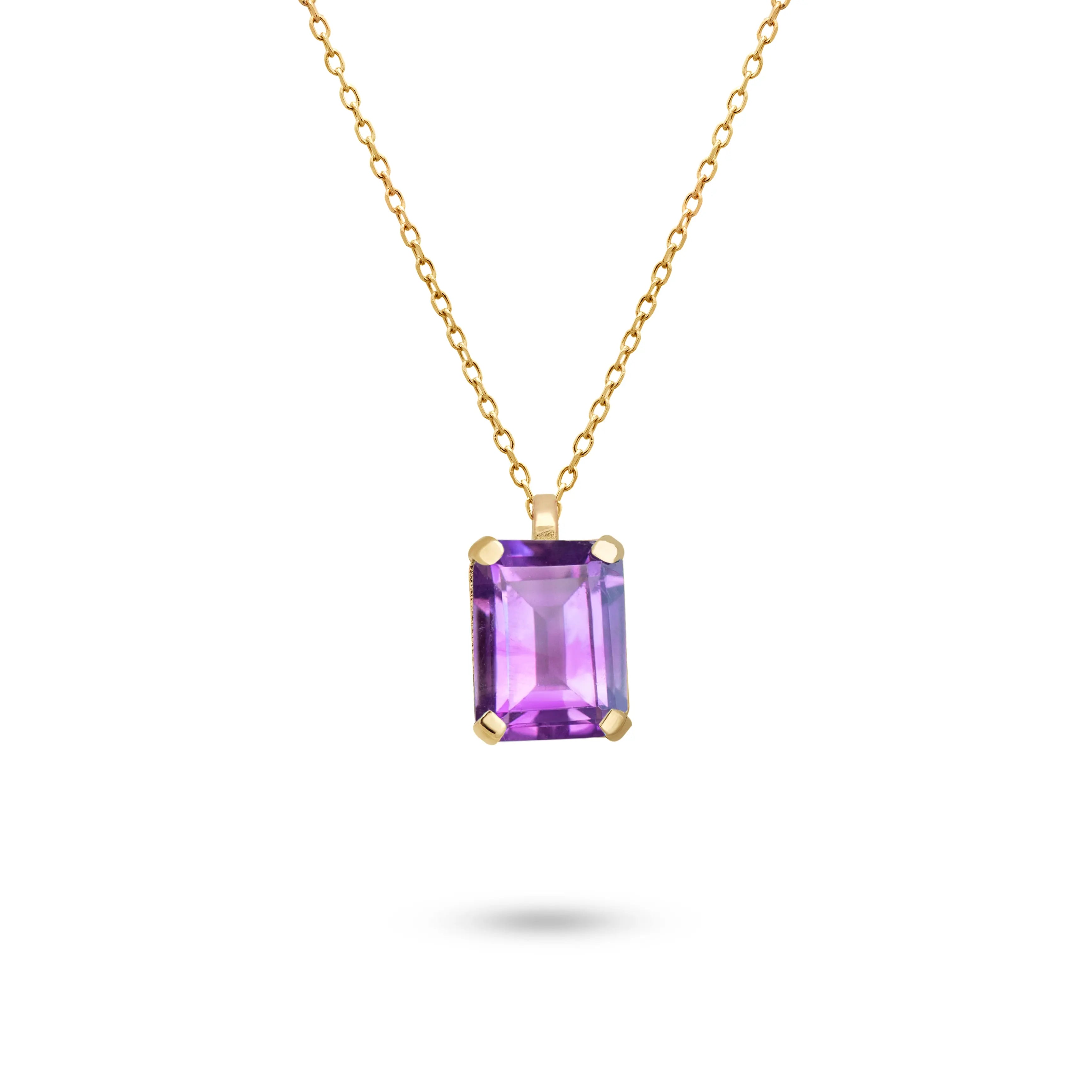 Amethyst Necklace 14K Gold Octagon Cut