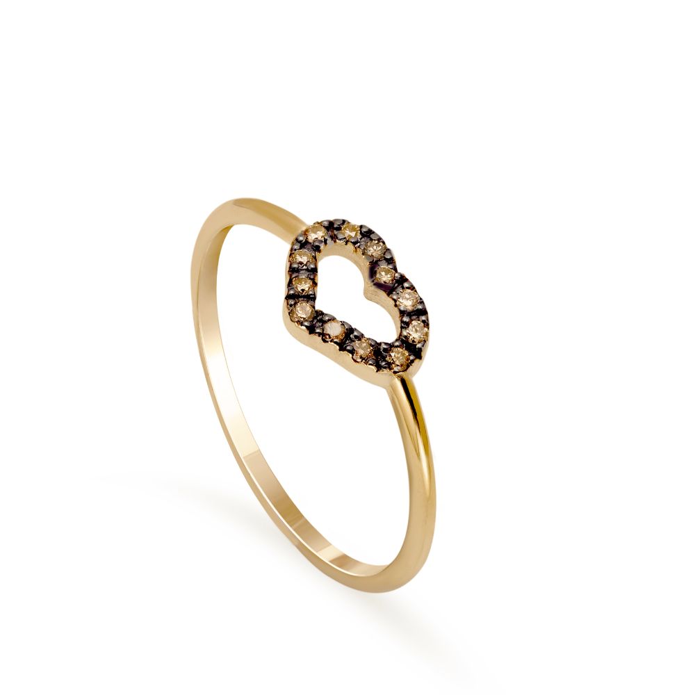 Δαχτυλίδι Καρδιά Καφέ Διαμάντια Χρυσό Κ14