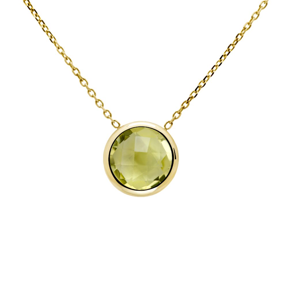 Lemon Quartz 10mm Necklace 14K Gold