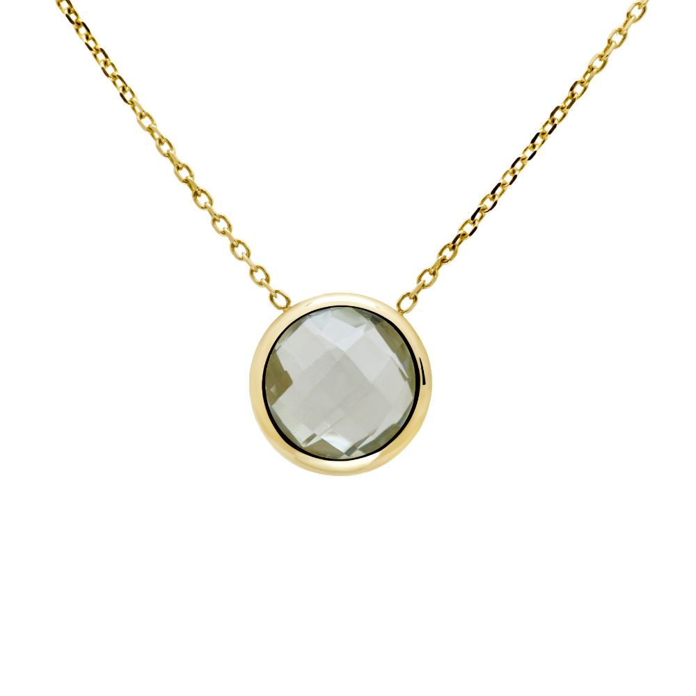 Green Amethyst 10mm Necklace 14K Gold for Women