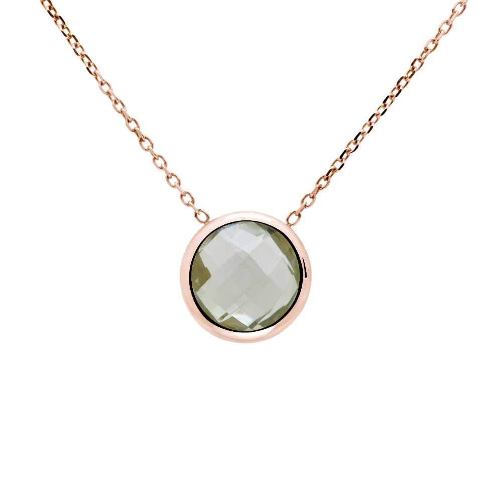 Green Amethyst 10mm Necklace 14K Gold