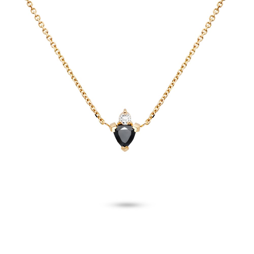 Black Diamond Trillion Necklace 14K Gold