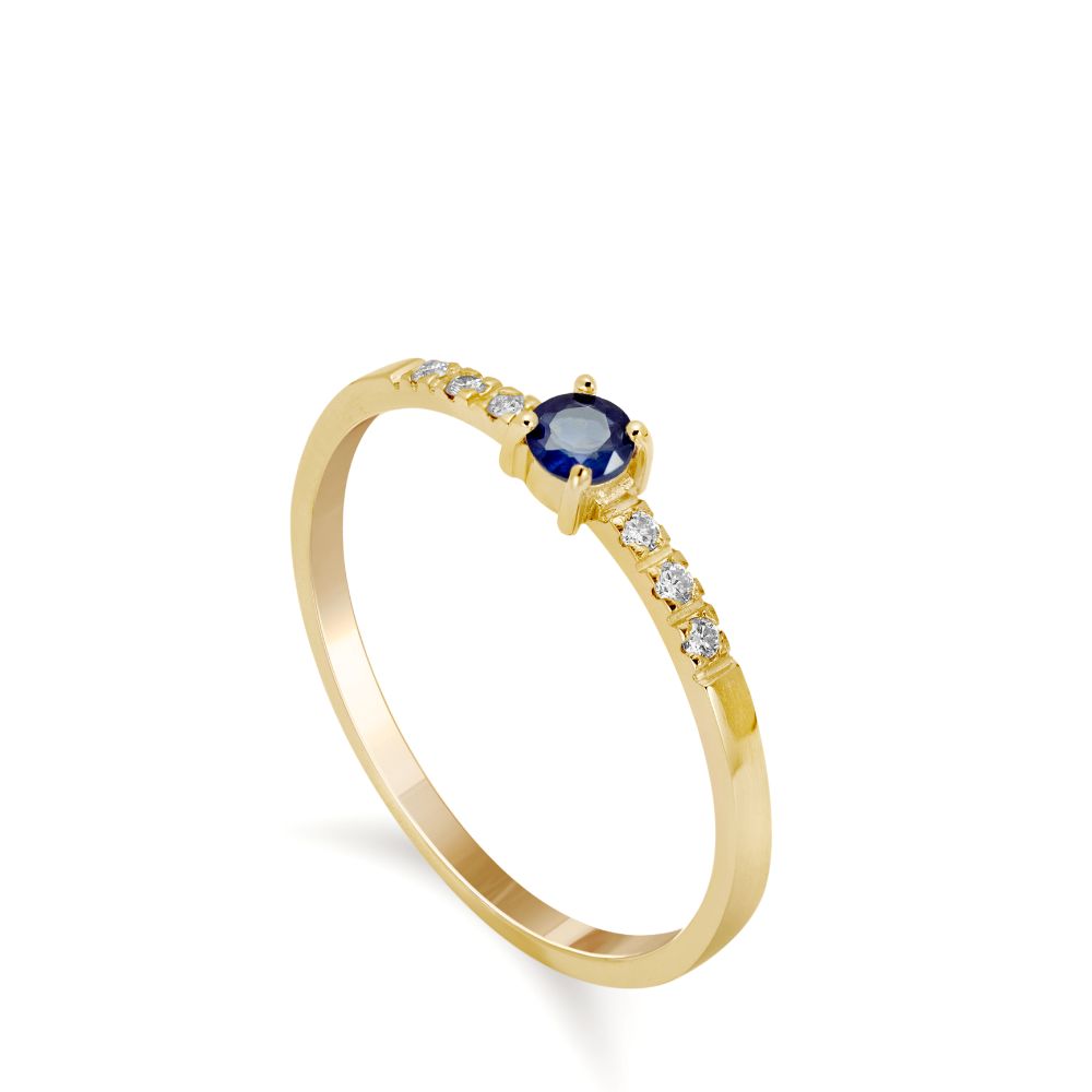 Engagement Blue Sapphire Diamond Ring 14K Gold