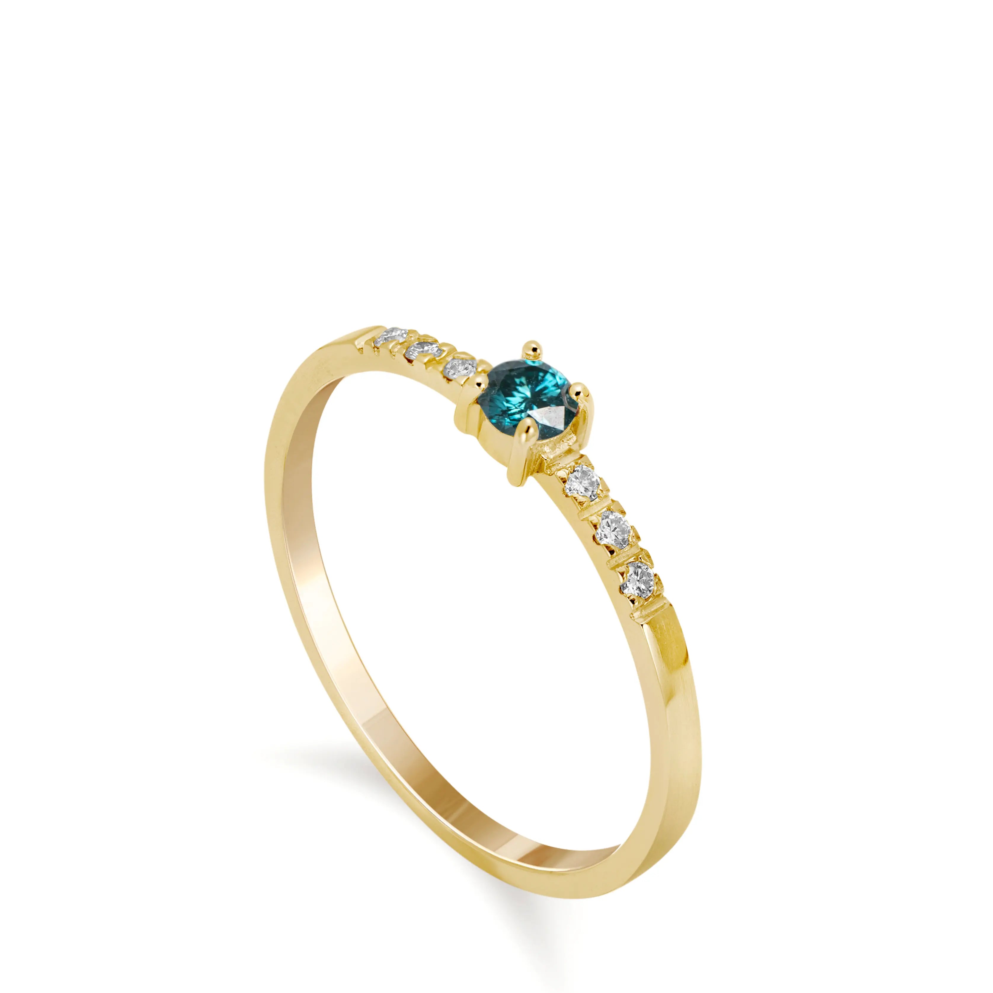 Engagement Blue Diamond Ring 14K Gold