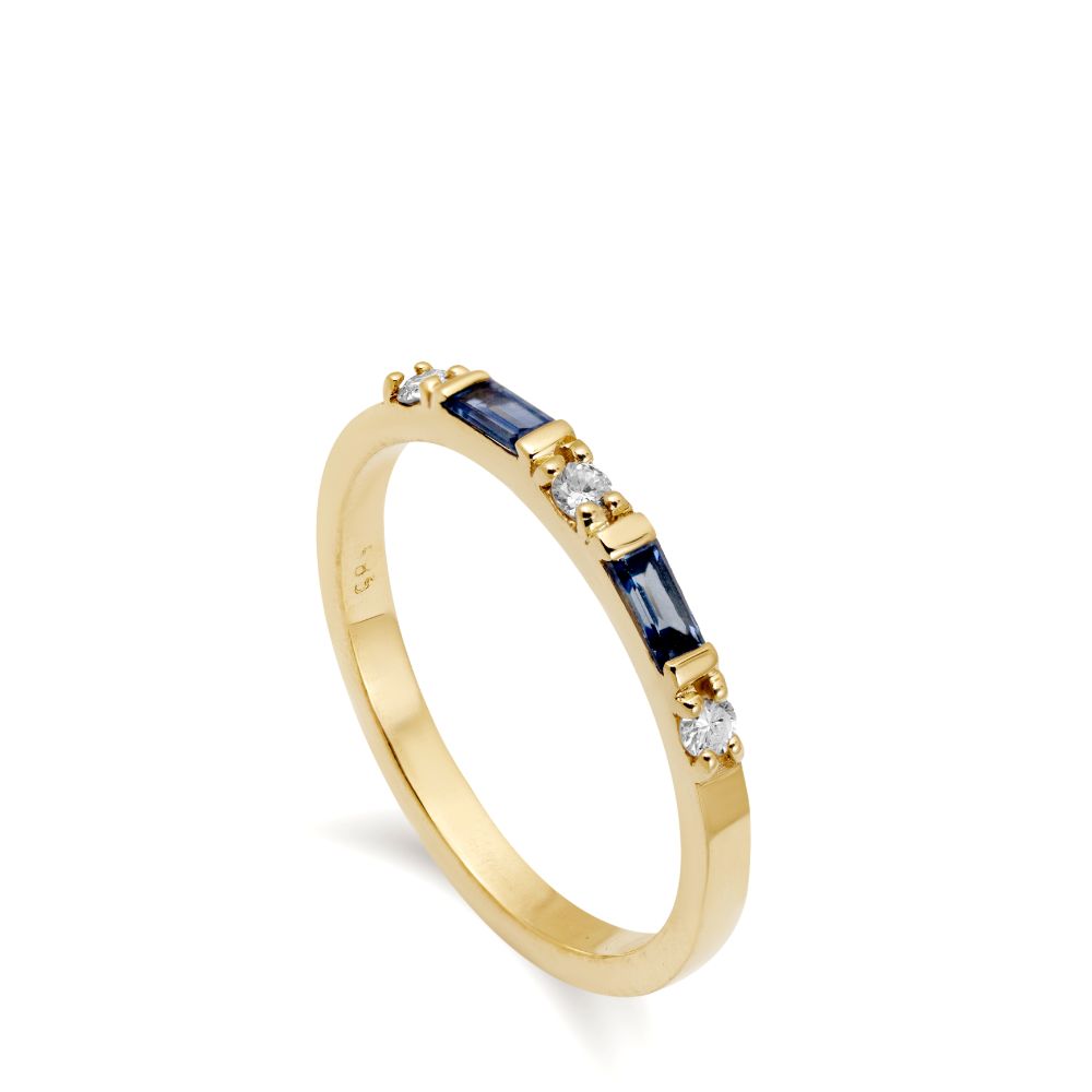 Blue Sapphire Diamond Baguette Ring 14K Gold