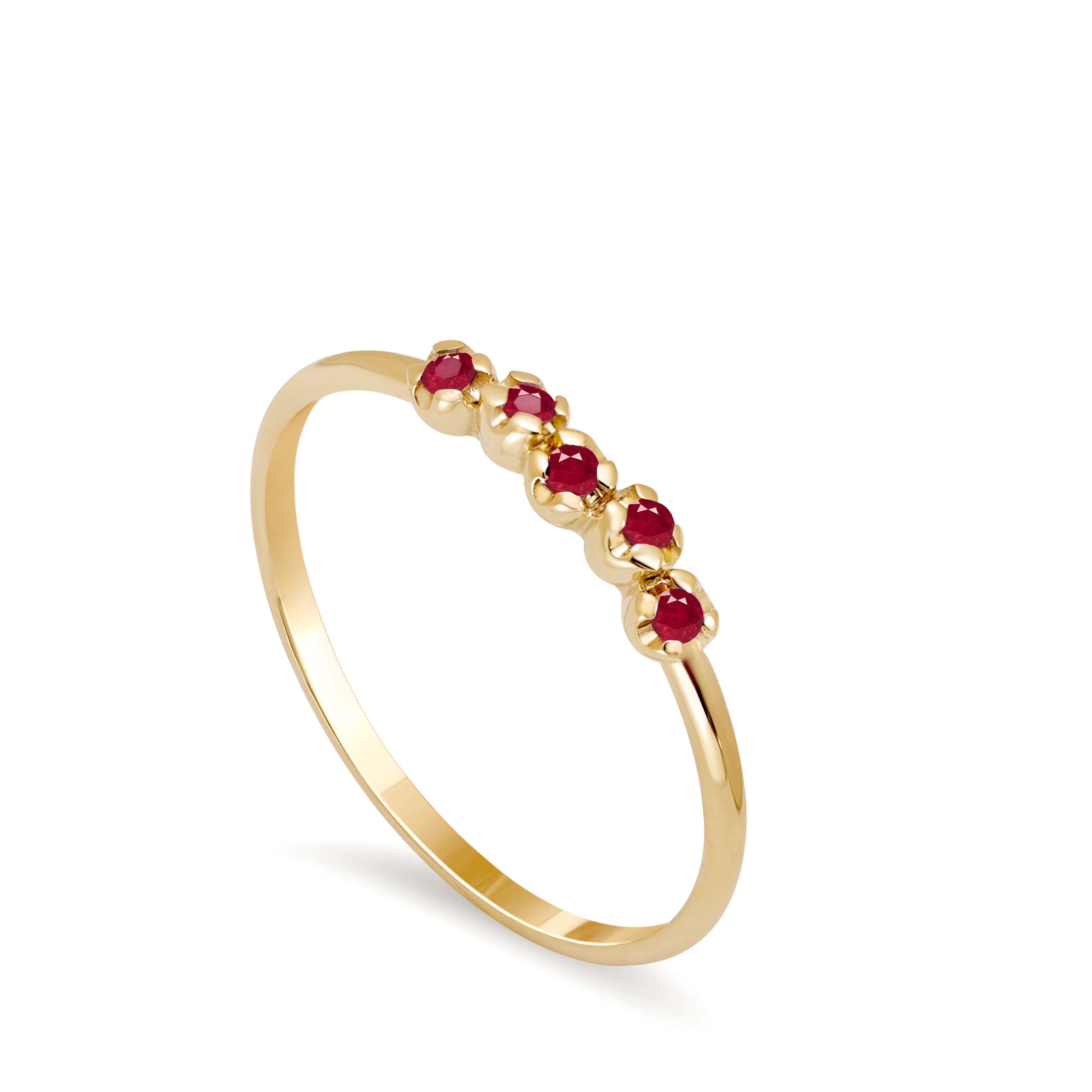 14K Gold Ring 5 Rubies