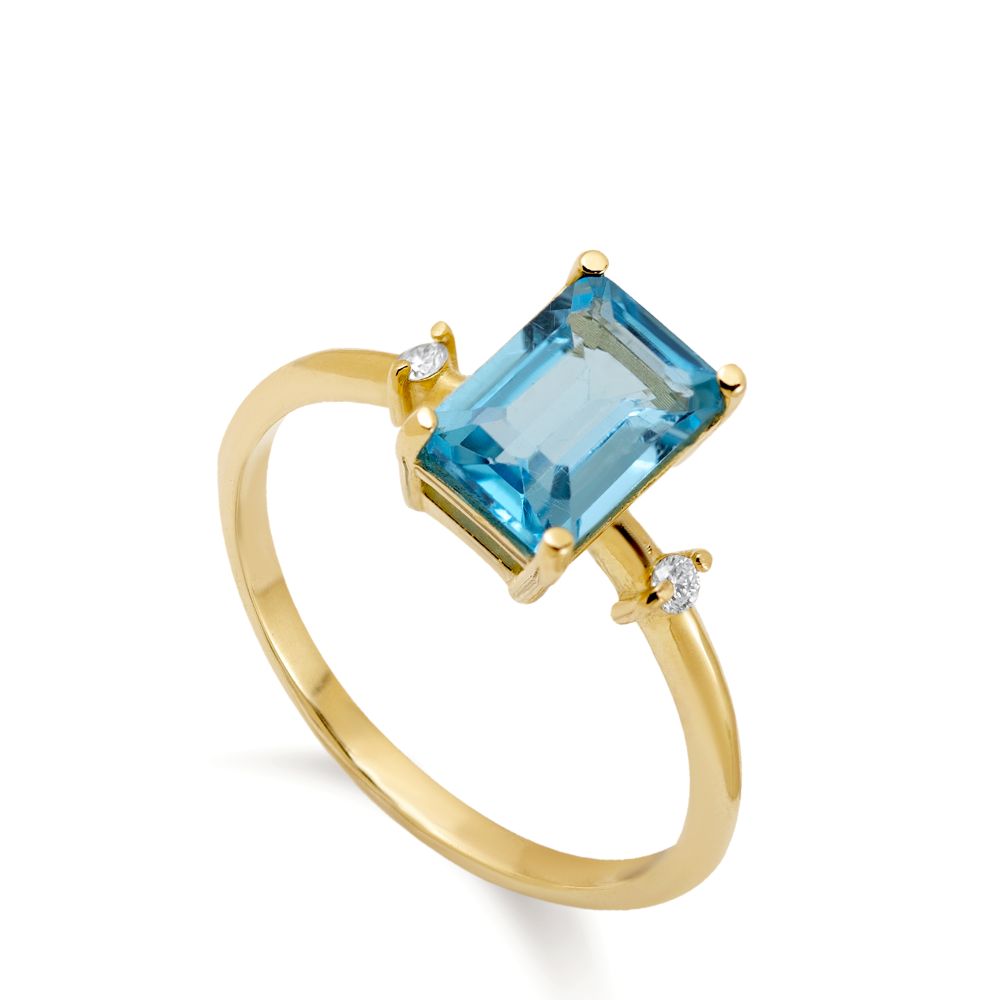 Χρυσό Δαχτυλίδι Swiss Blue Topaz Διαμάντια