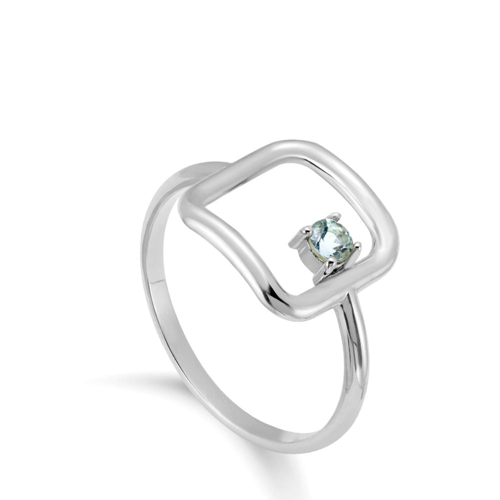 Aquamarine Square Ring 14K Gold