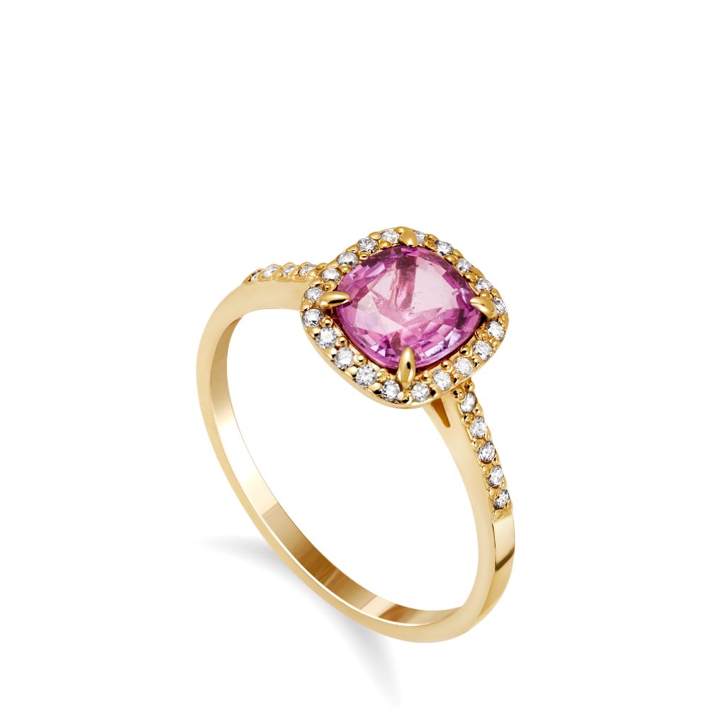 Pink Sapphire Diamond Engagement Ring 14K Gold