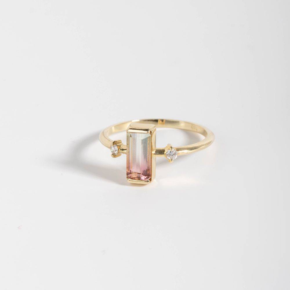 14K Gold Bicolor Pink Tourmaline Diamond Ring