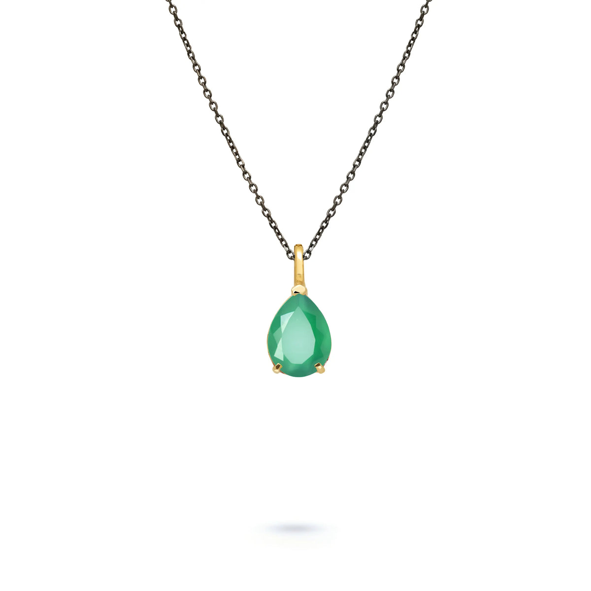 Green Agate Necklace 14K Gold Pear Cut