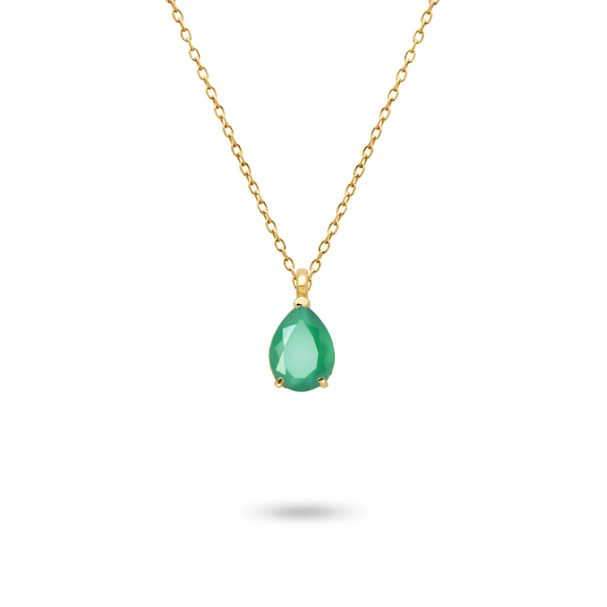 Green Agate Necklace 14K Gold Pear Cut