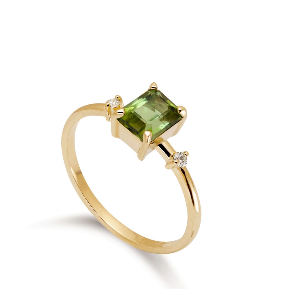 Χρυσό Δαχτυλίδι Τουρμαλίνη Πράσινη Διαμάντια