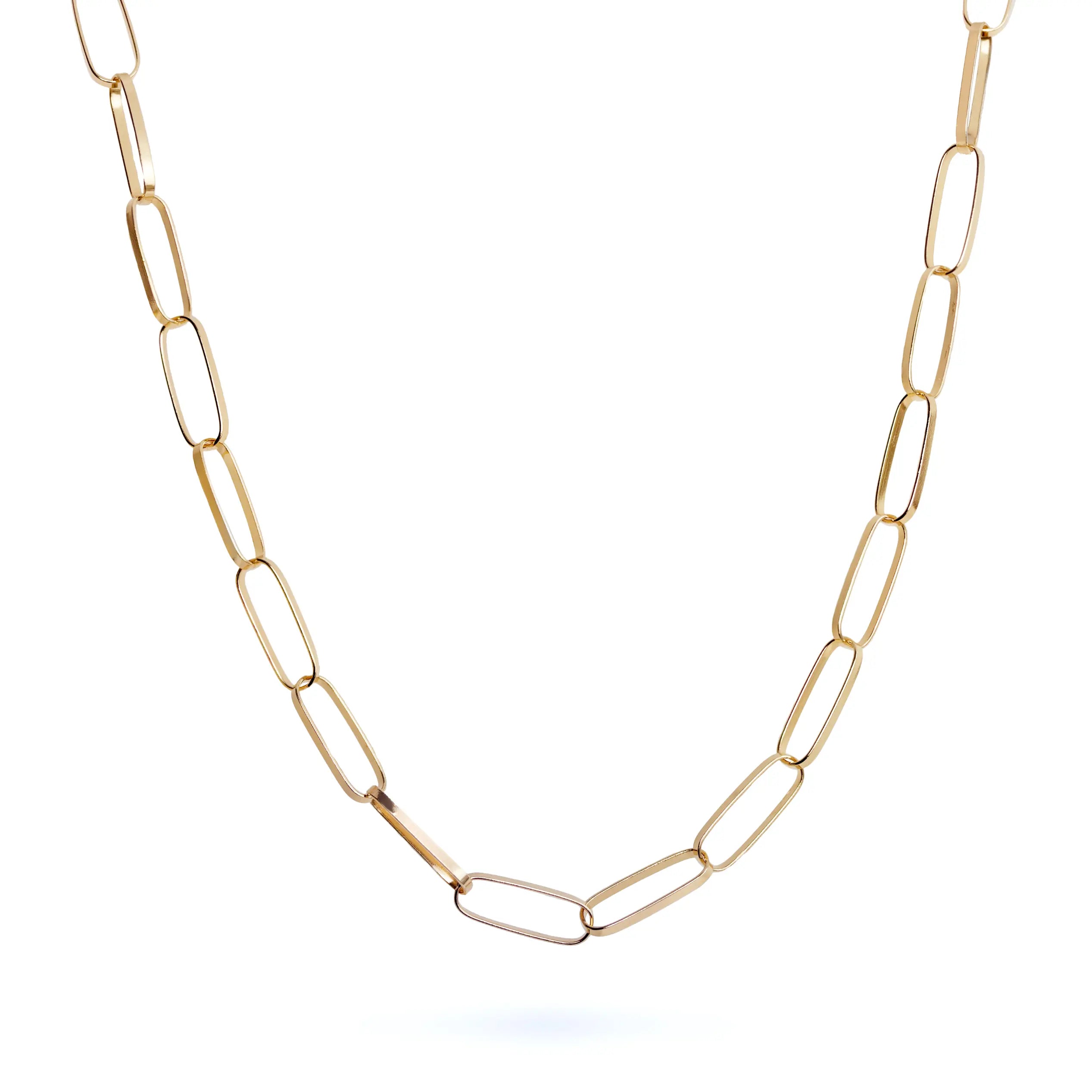 Paperclip Chain Necklace 14K Solid Gold