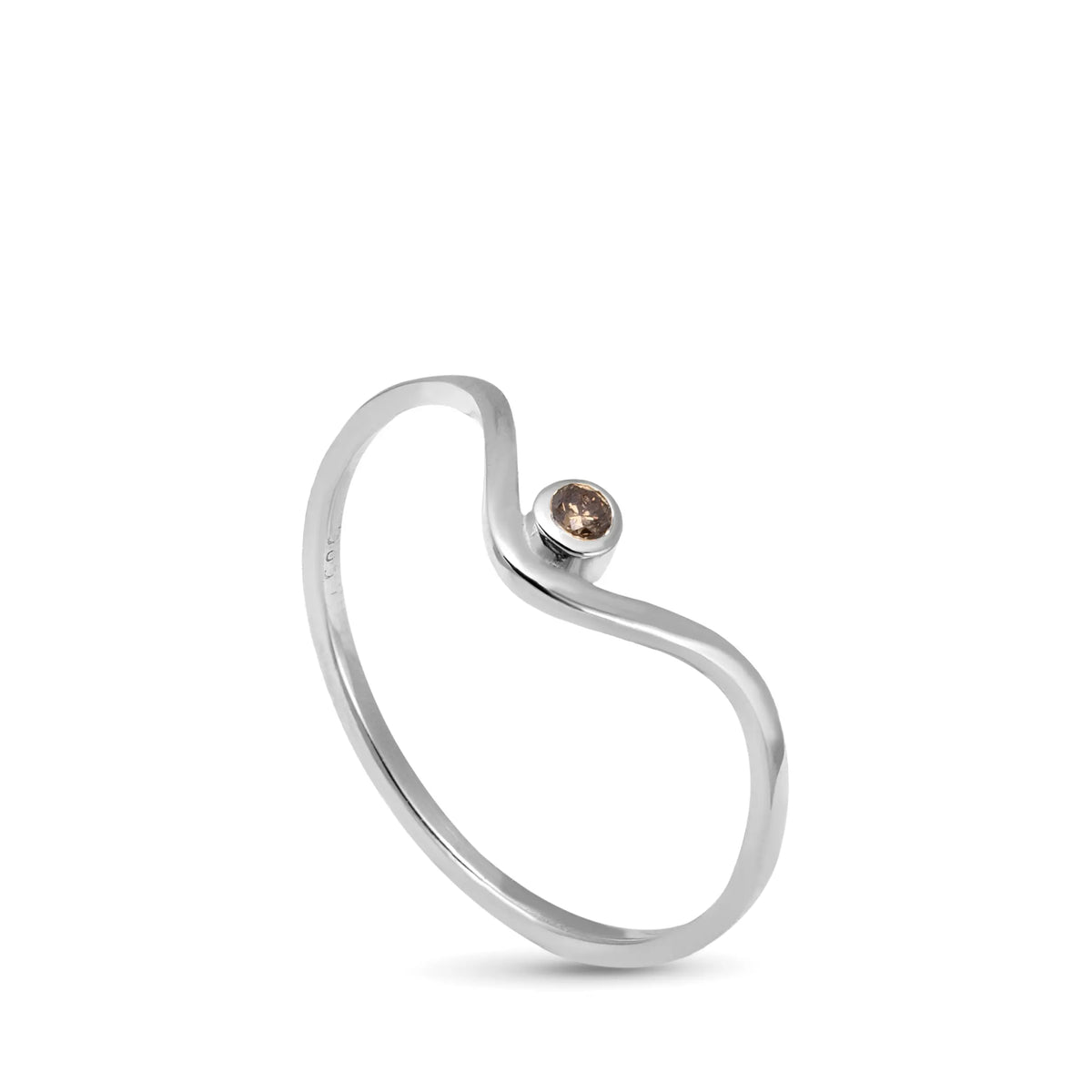 Brown Diamond V Ring 14K Gold in 14K solid white gold with brown diamond, minimal and geometric design