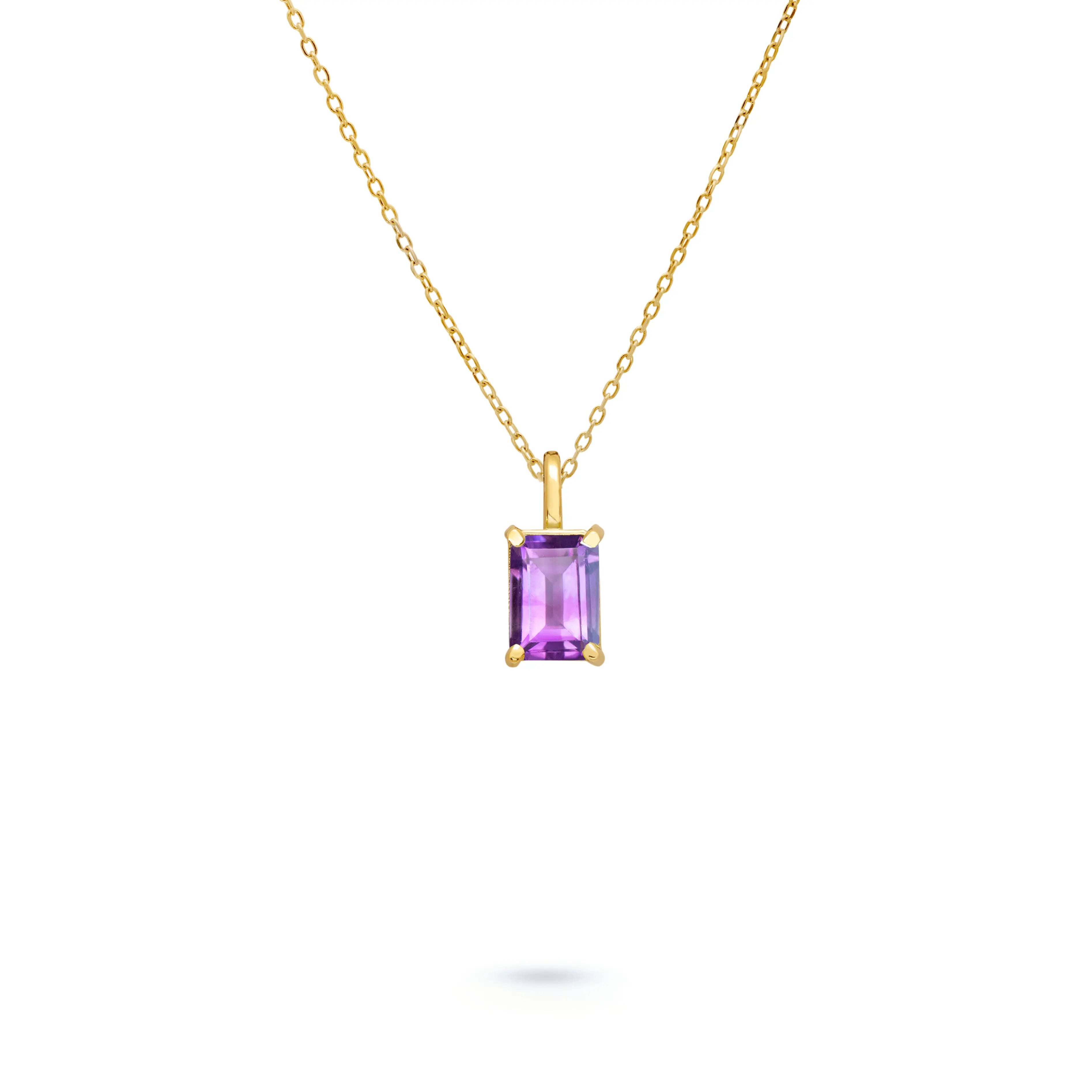 14K Gold Amethyst Necklace Octagon Cut - Main Image