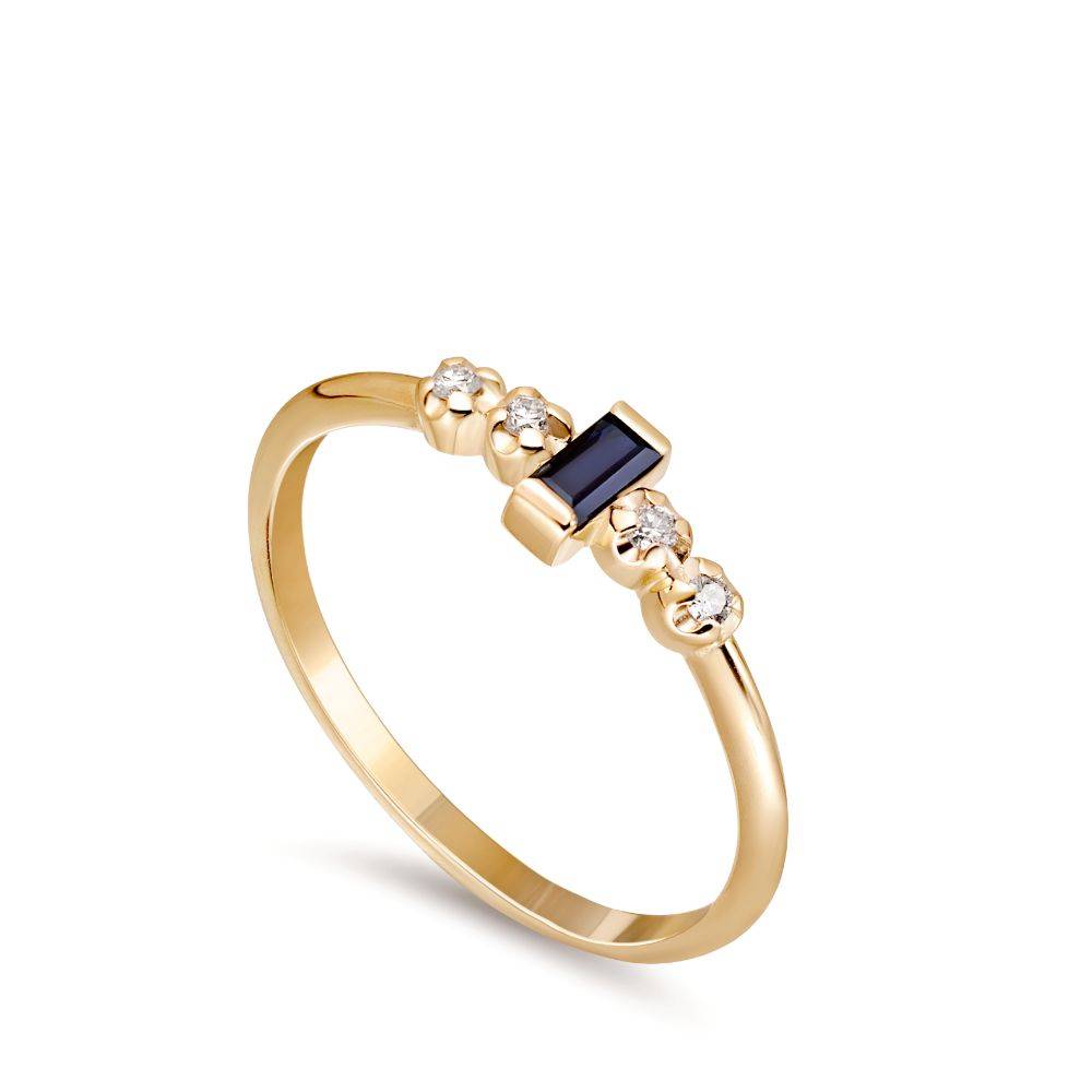 Baguette Blue Sapphire Diamond Ring 14K Gold