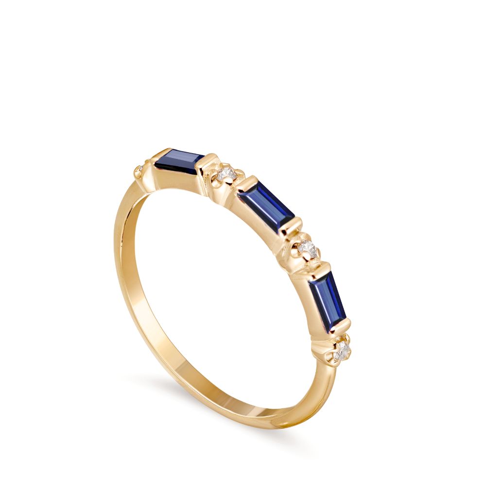 Δαχτυλίδι Μπλε Ζαφείρια Baguette Διαμάντια Χρυσό