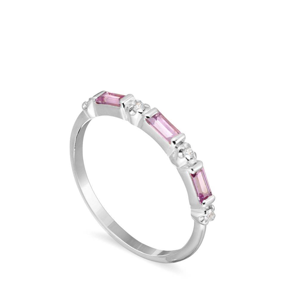 Baguette Pink Sapphires Diamond Ring 14K Gold