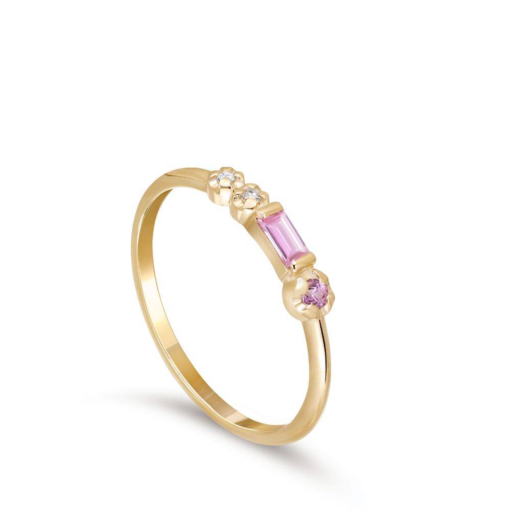Δαχτυλίδι Ροζ Ζαφείρια Διαμάντια Χρυσό