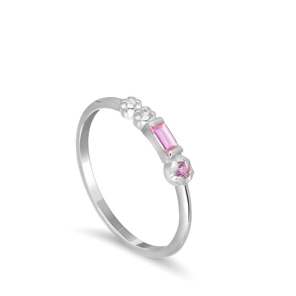 Pink Sapphires Diamond Ring 14K Gold