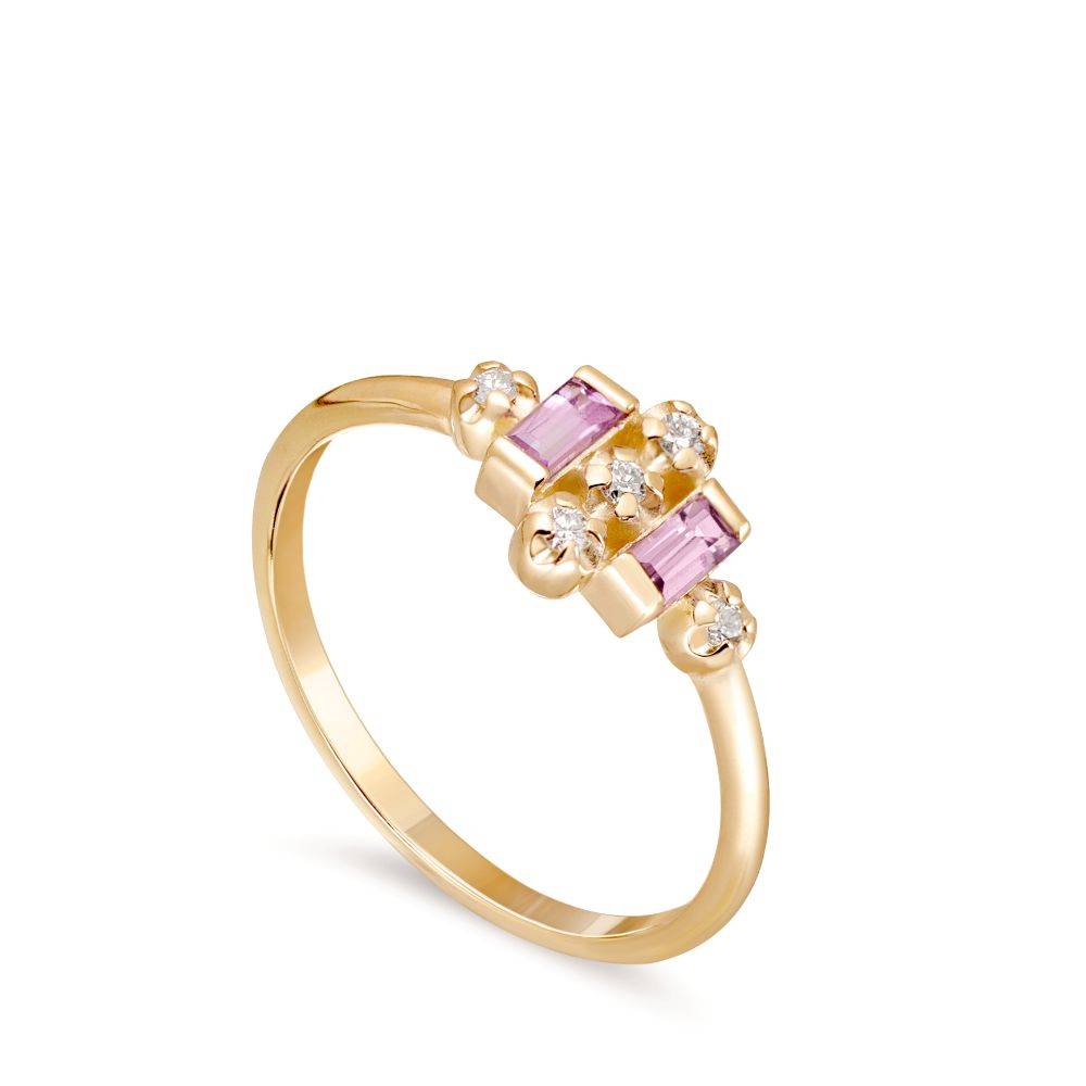 Χρυσό Δαχτυλίδι Ροζ Ζαφείρια Διαμάντια