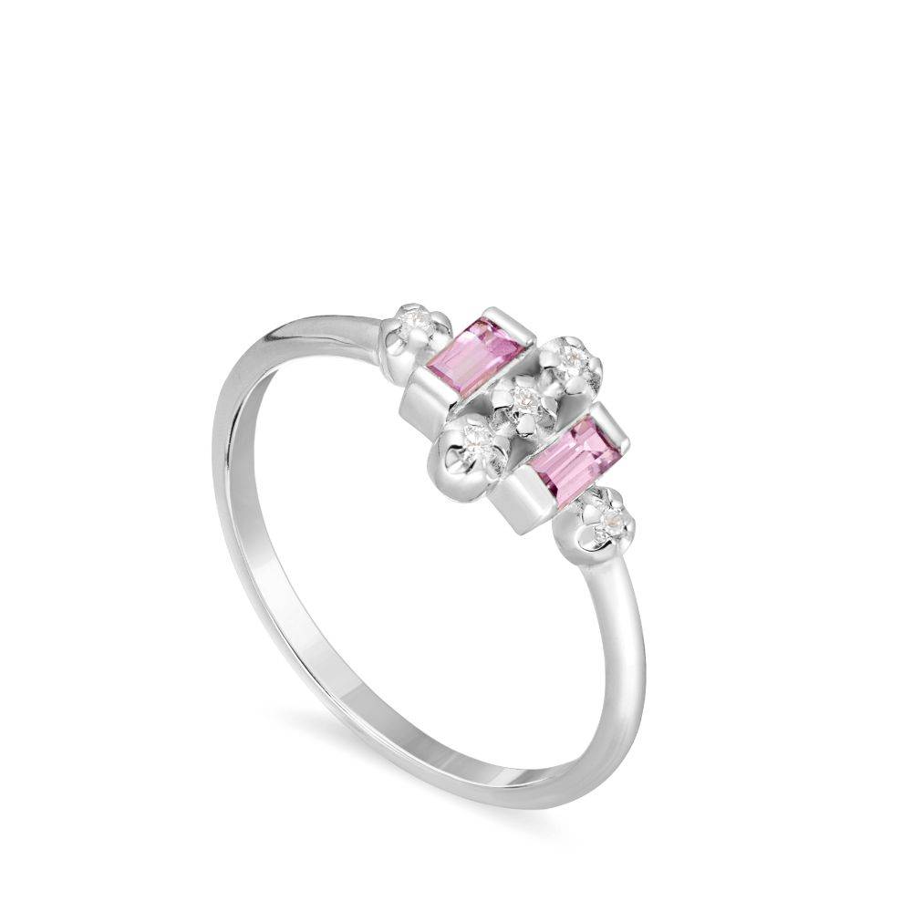 14K Gold Ring Pink Sapphires Diamond