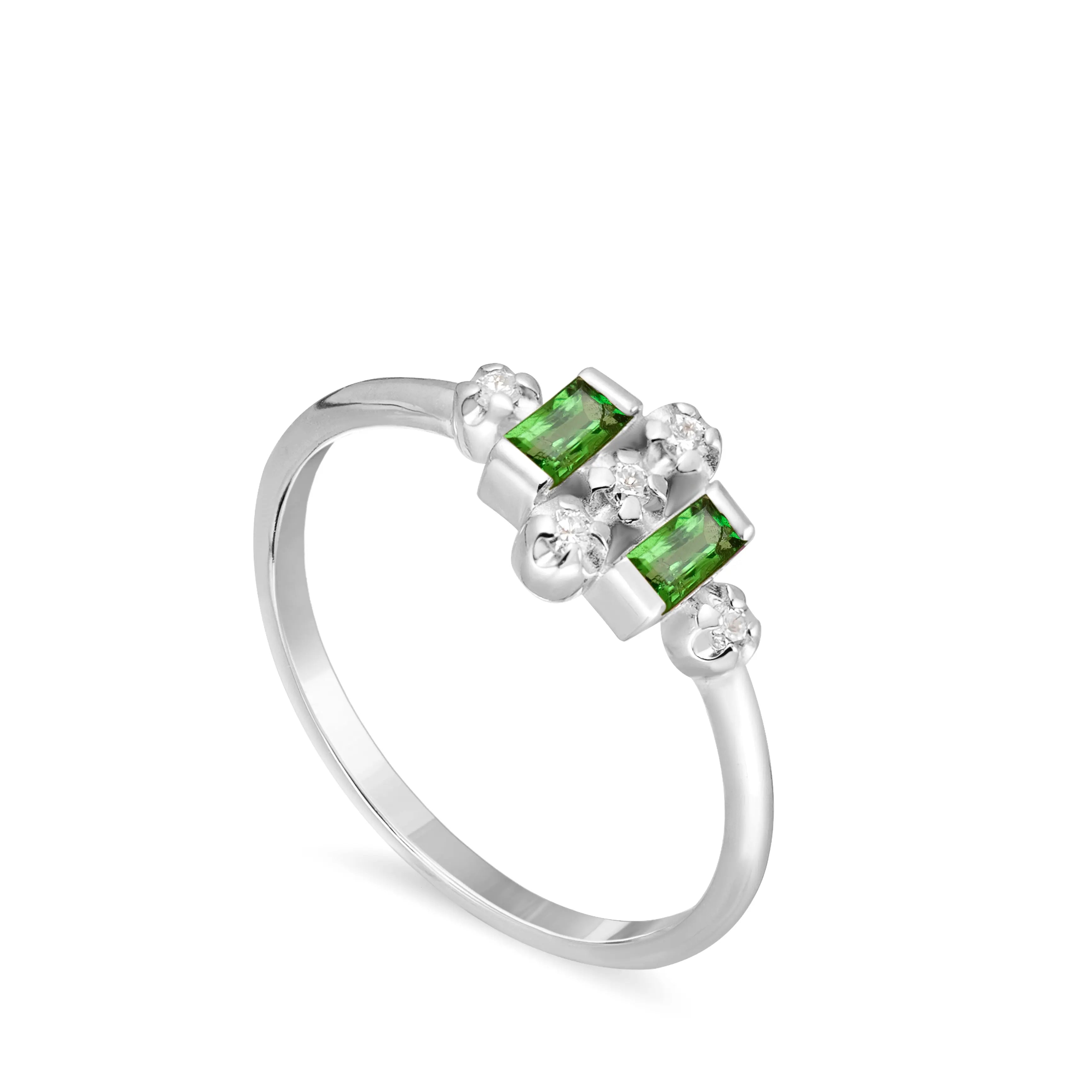 14K Gold Ring Tsavorites Diamond Baguette