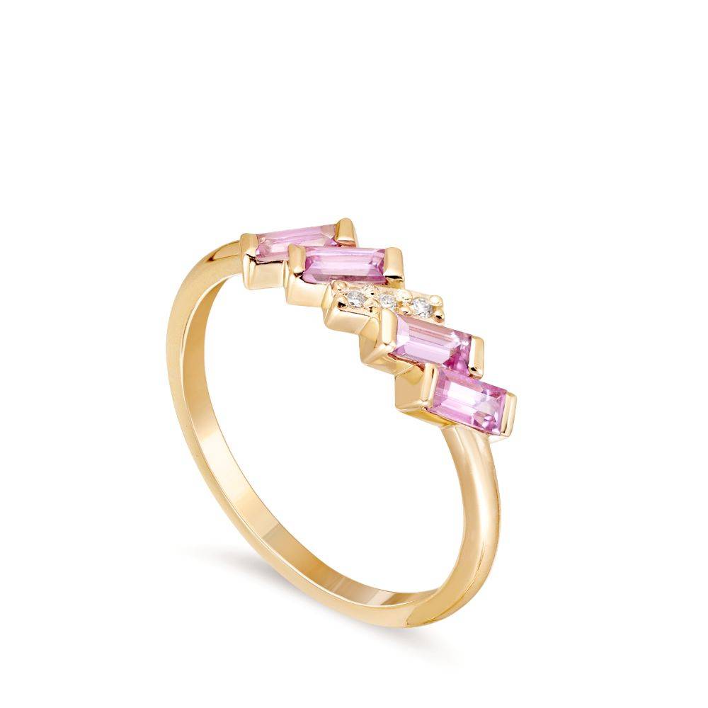 Χρυσό Δαχτυλίδι Διαμάντια Ροζ Ζαφείρια