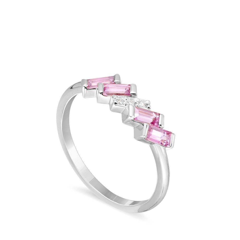 14K Gold Ring Diamond Pink Sapphires