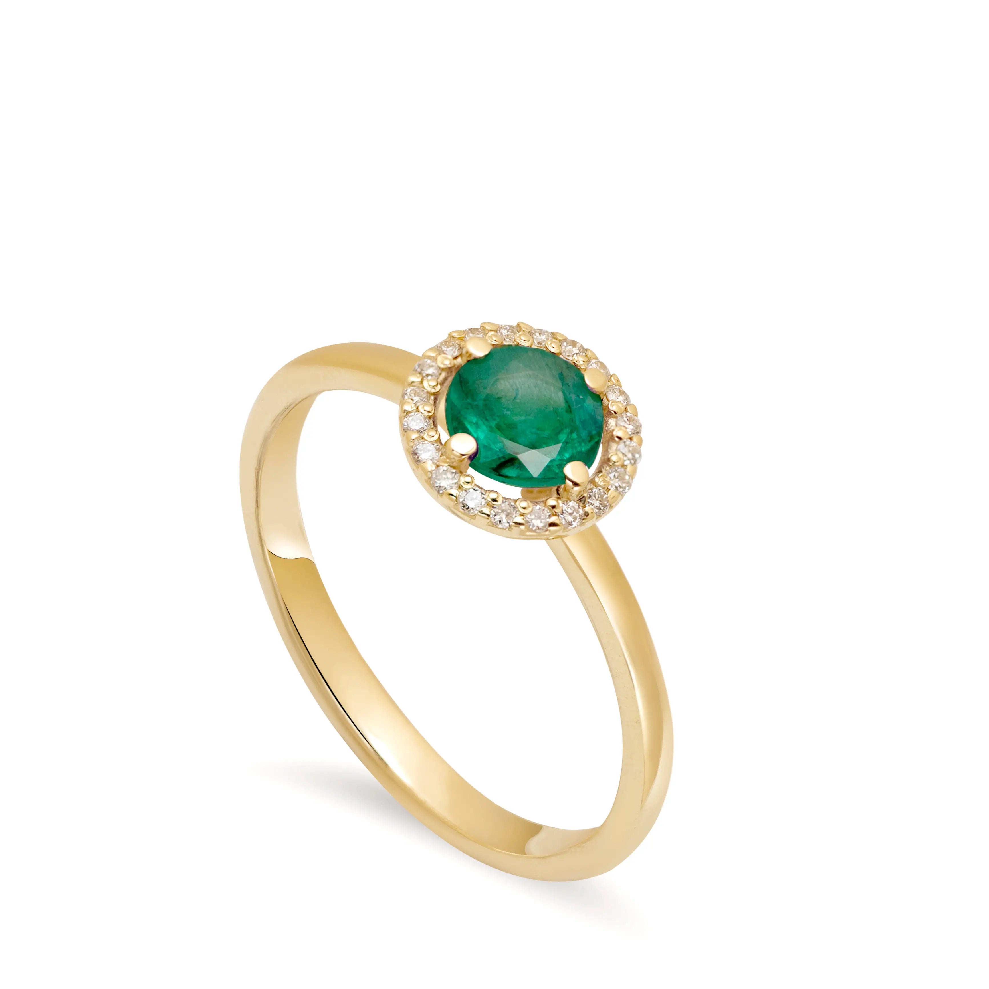 14K Halo Engagement Ring Emerald Diamond