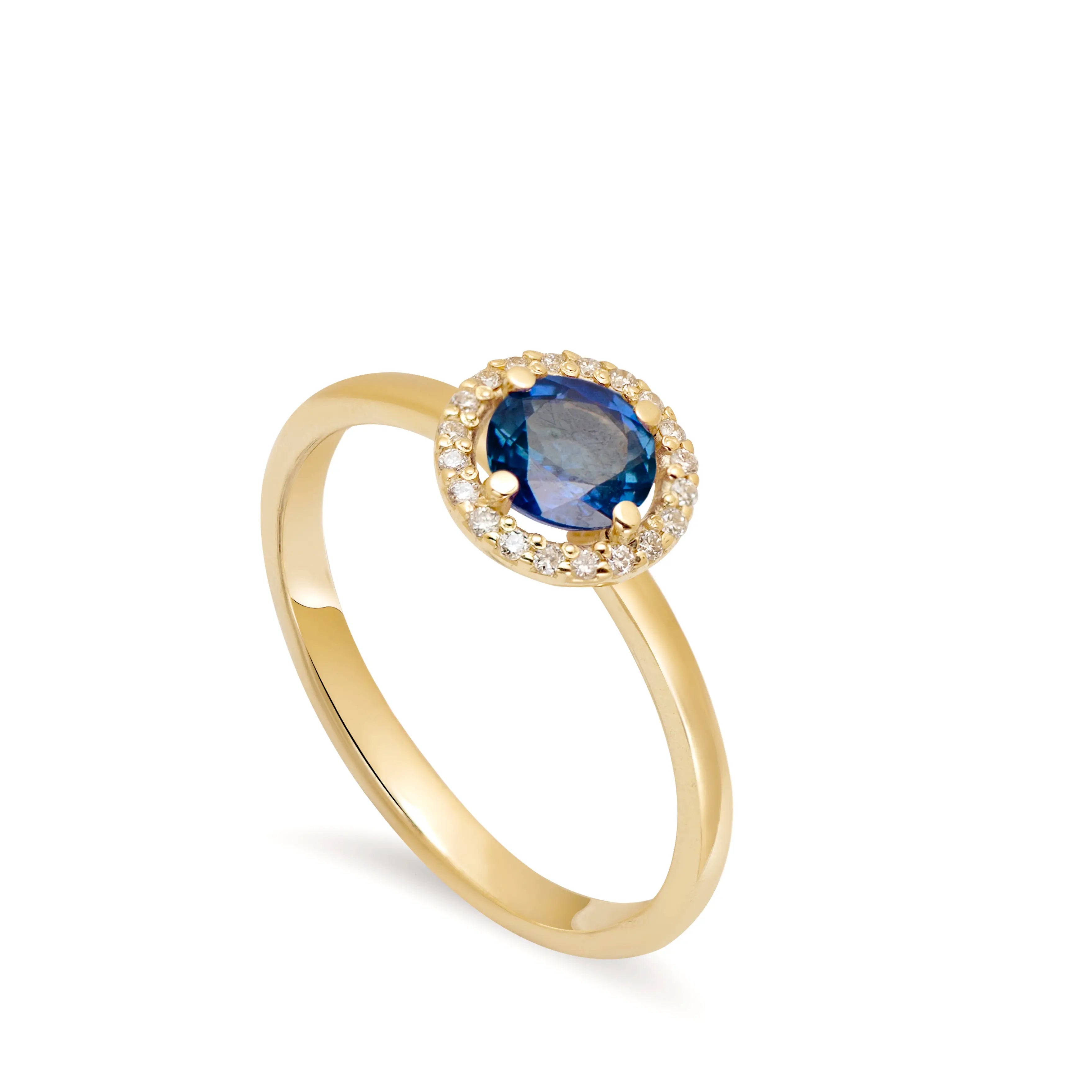 14K Halo Engagement Ring Blue Sapphire Diamond