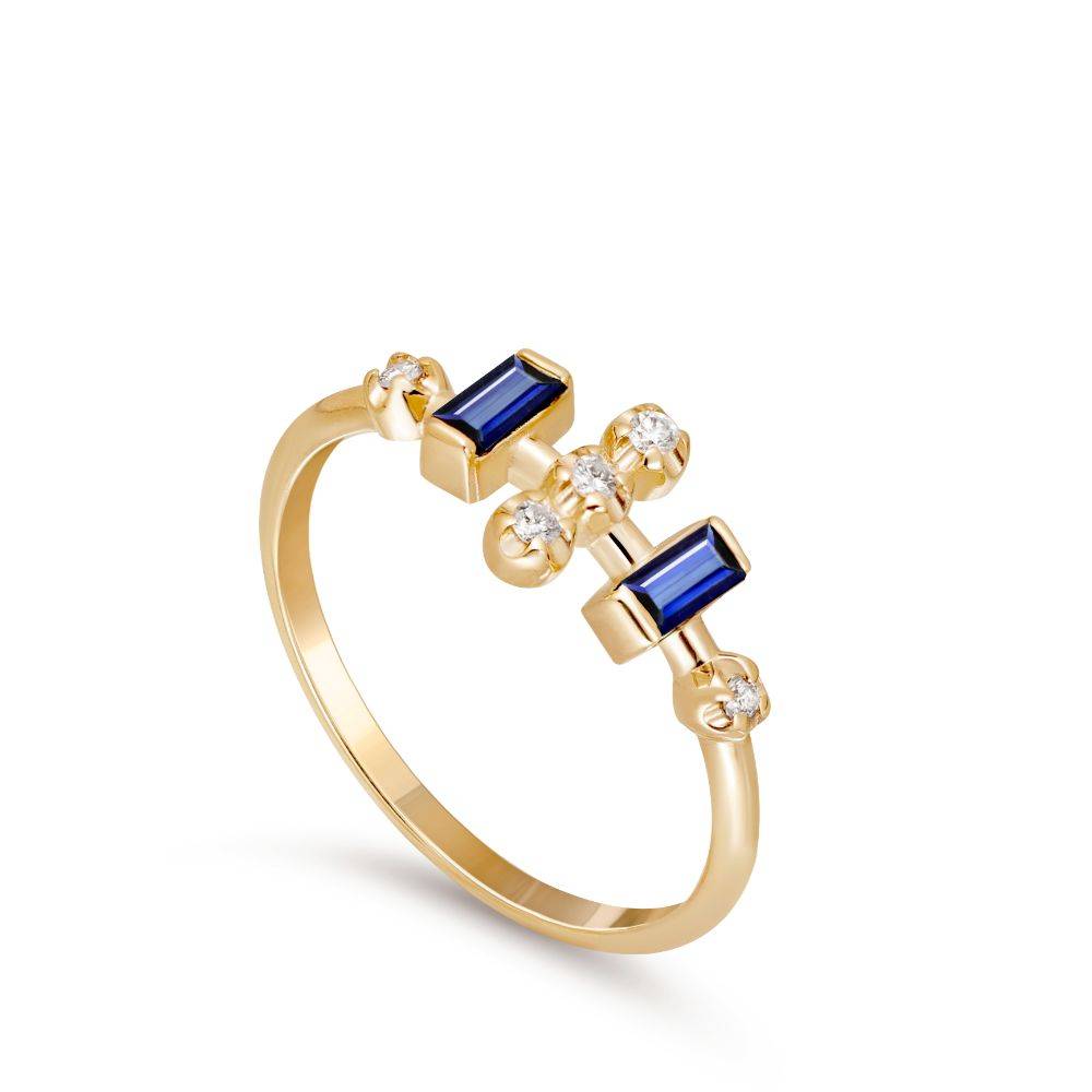Δαχτυλίδι Μπλε Ζαφείρια Διαμάντια Χρυσό