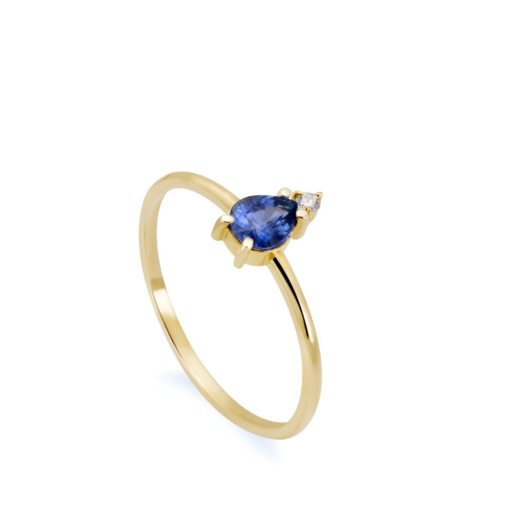 Blue Sapphire Diamond Ring 14K Yellow Gold