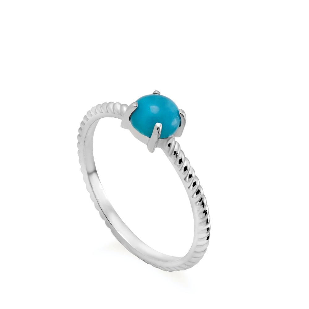 Natural Turquoise Ring 14K White Gold Kyklos Jewelry