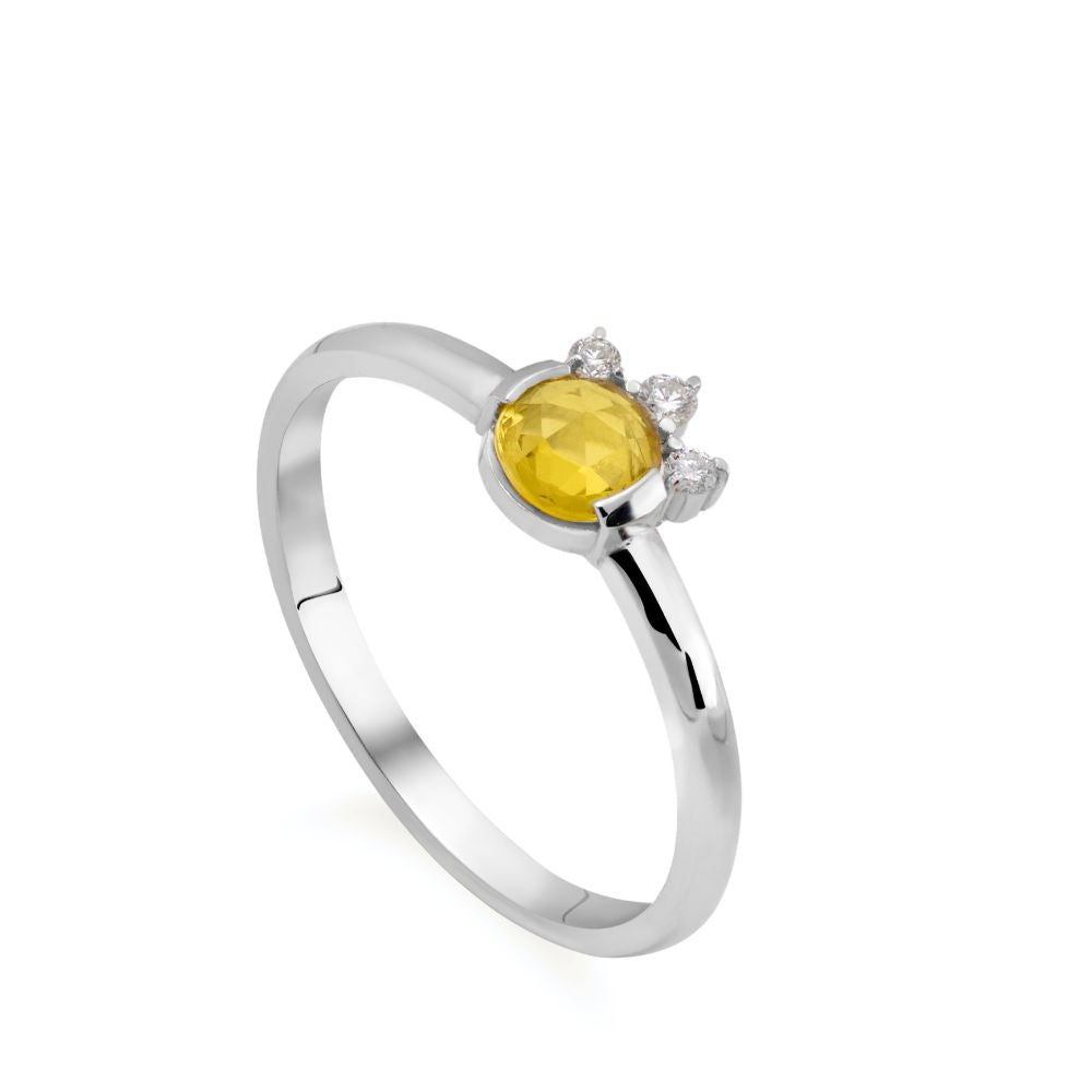 Yellow Sapphire Diamond Ring 14K Gold Rose Cut
