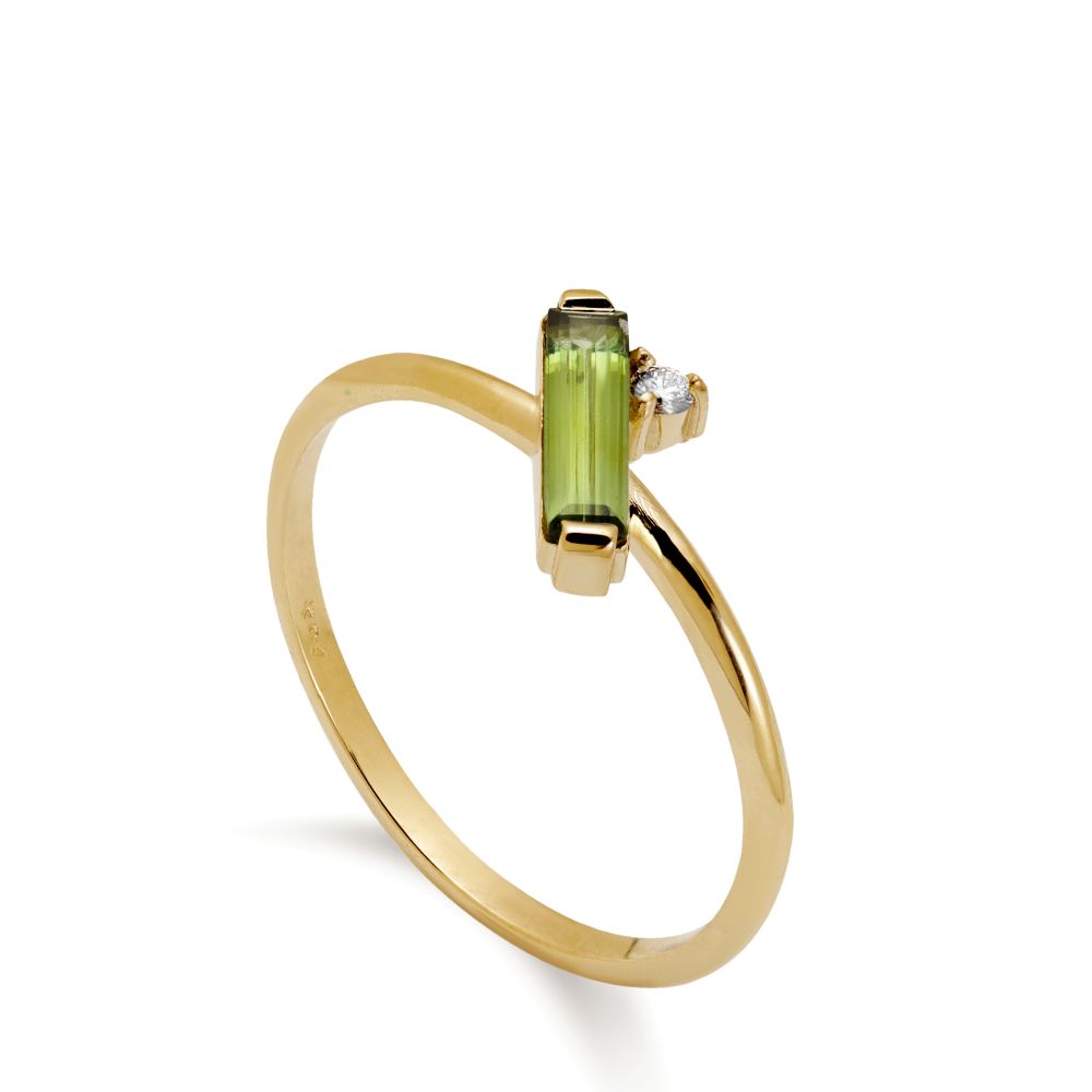 Χρυσό Δαχτυλίδι Πράσινη Τουρμαλίνη Διαμάντι