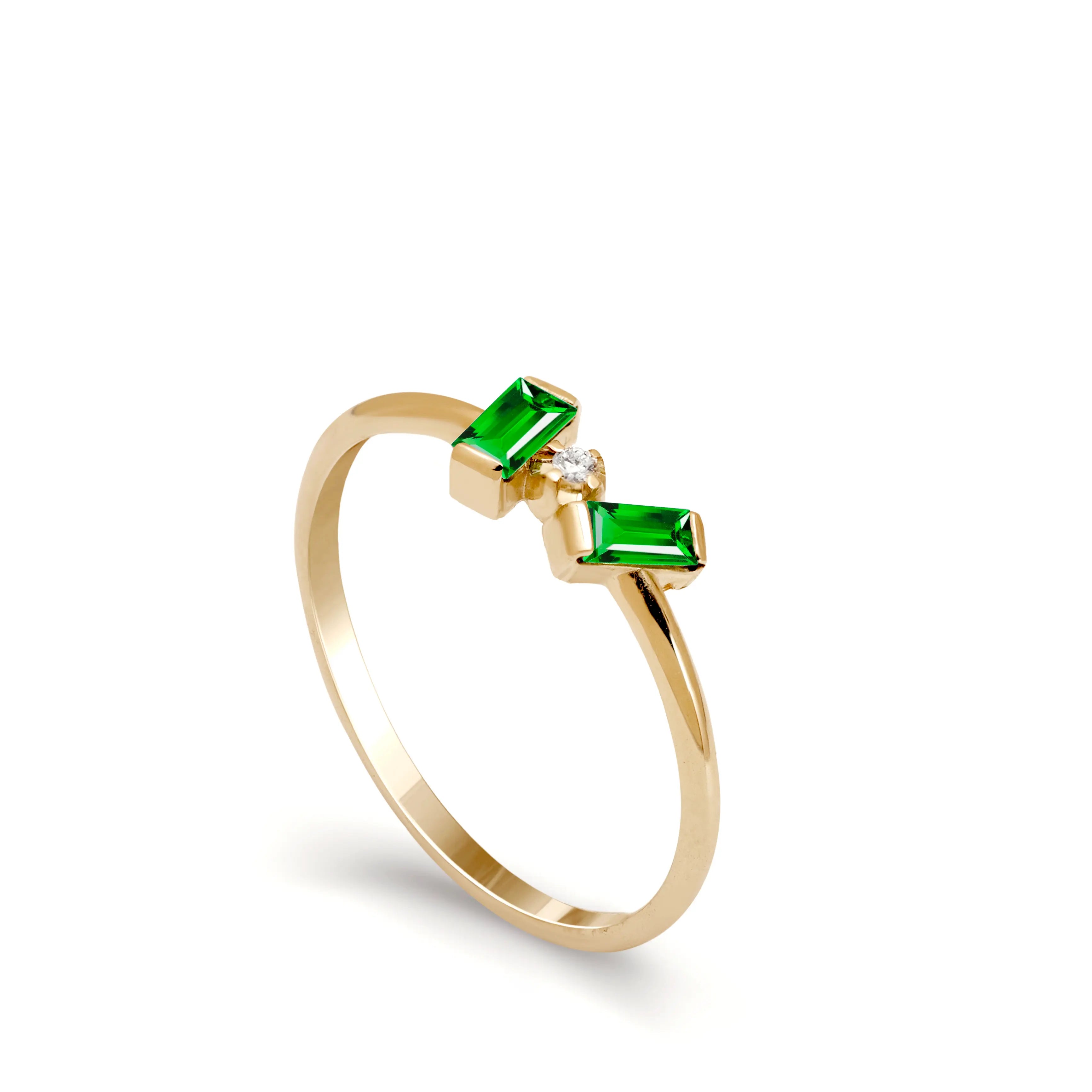 14K Gold Tsavorite Diamond Baguette Ring