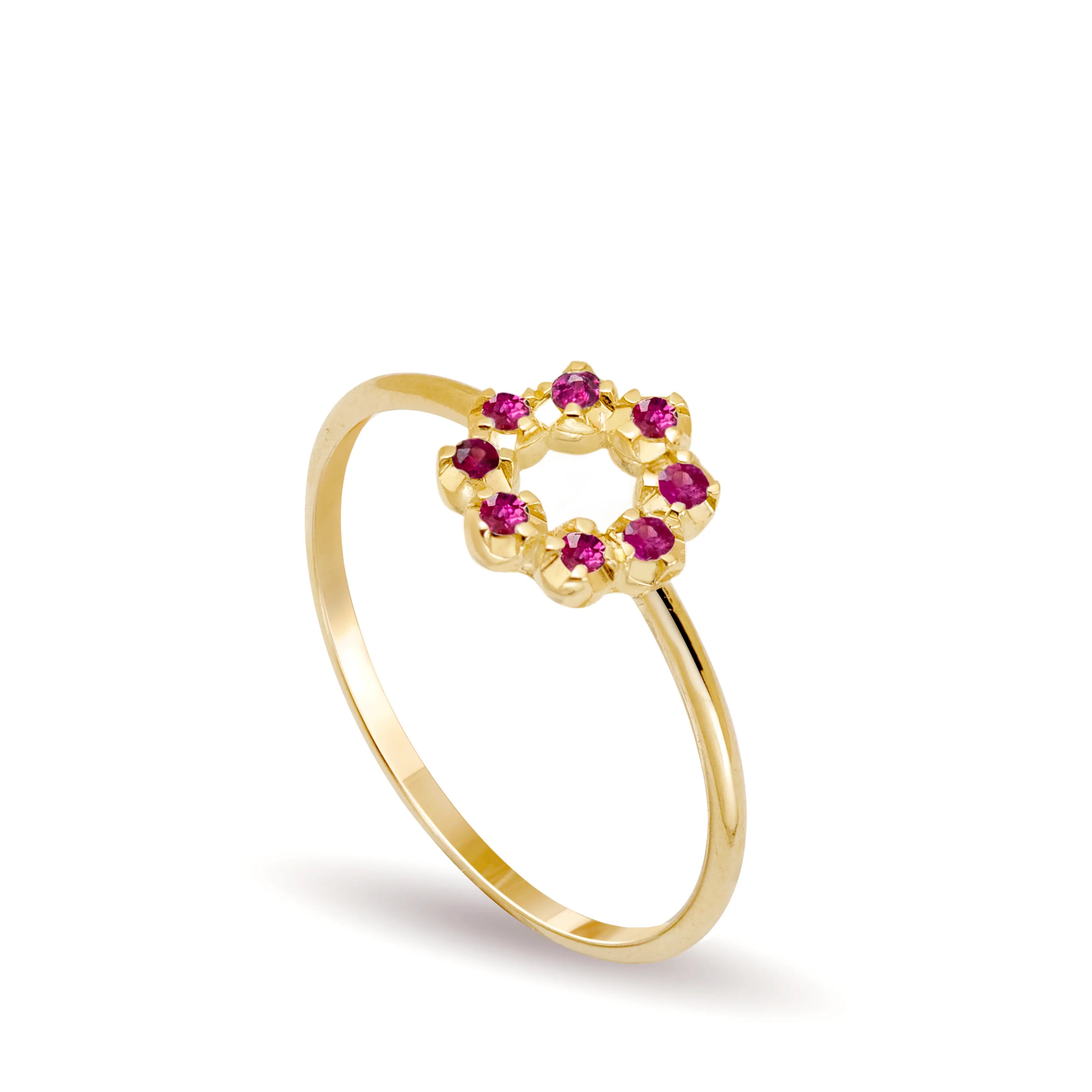 14K Gold Flower Ruby Ring