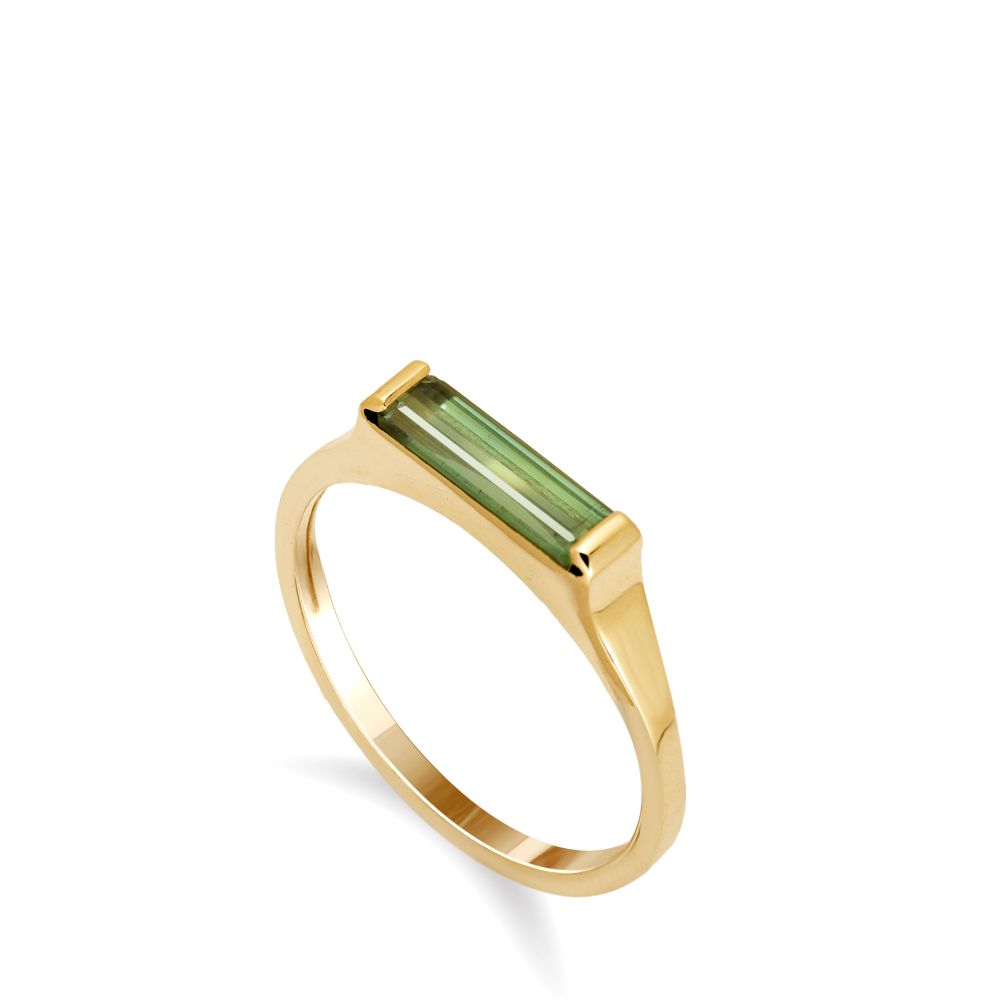 14K Gold Green Tourmaline Baguette Ring