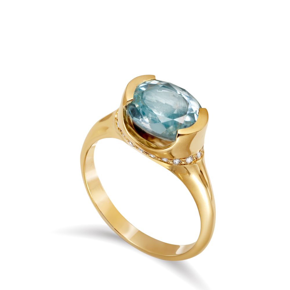 14K Gold Aquamarine Diamond Engagement Ring