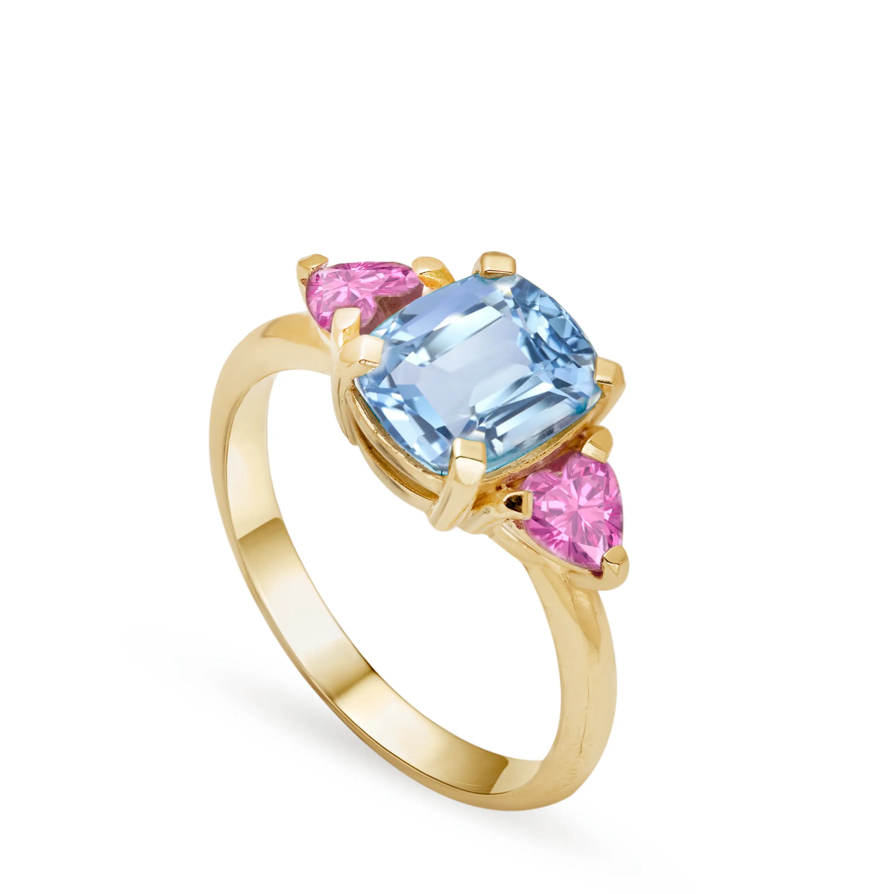 Aquamarine Pink Heart Sapphire Engagement Ring 18K