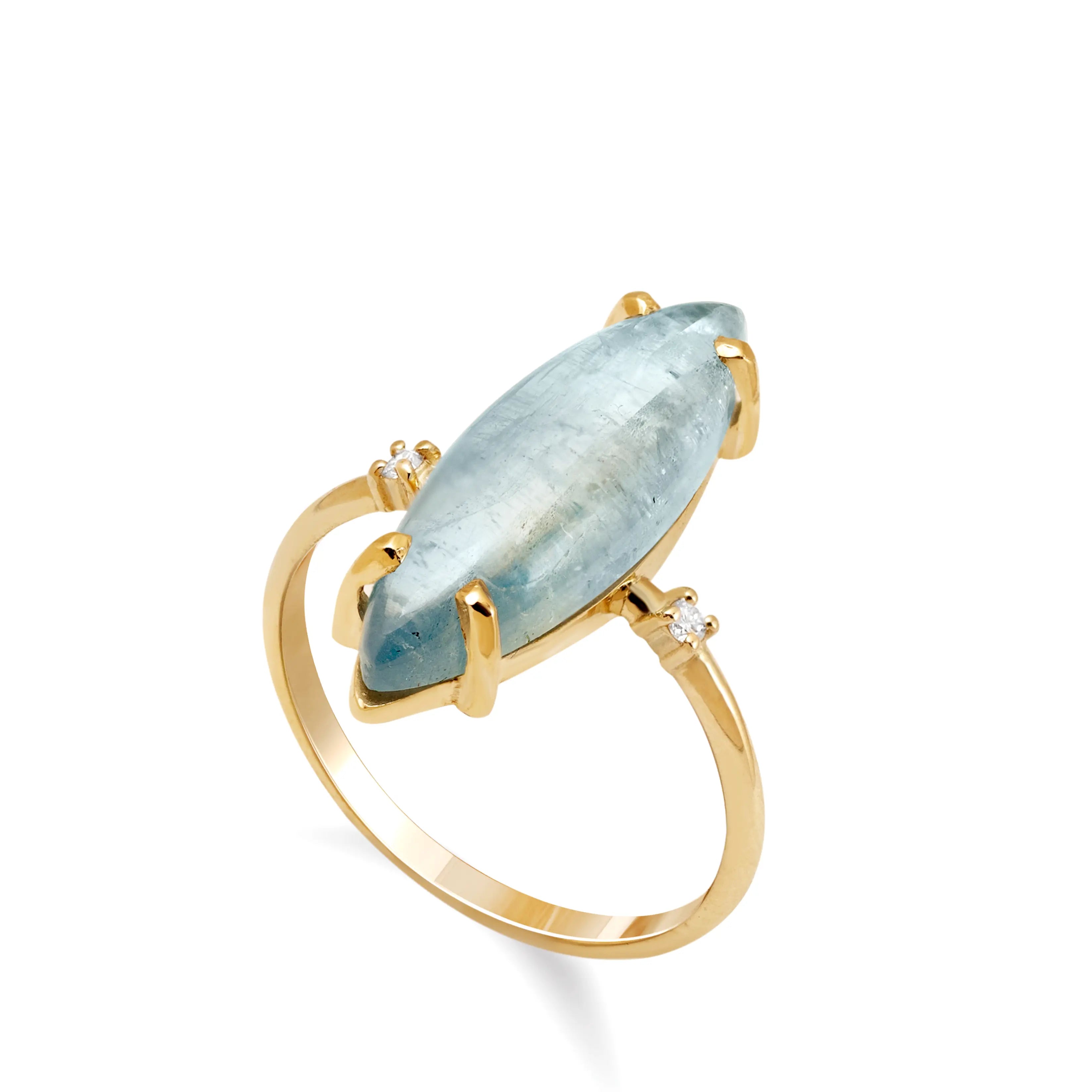 14K Gold Marquise Aquamarine Ring