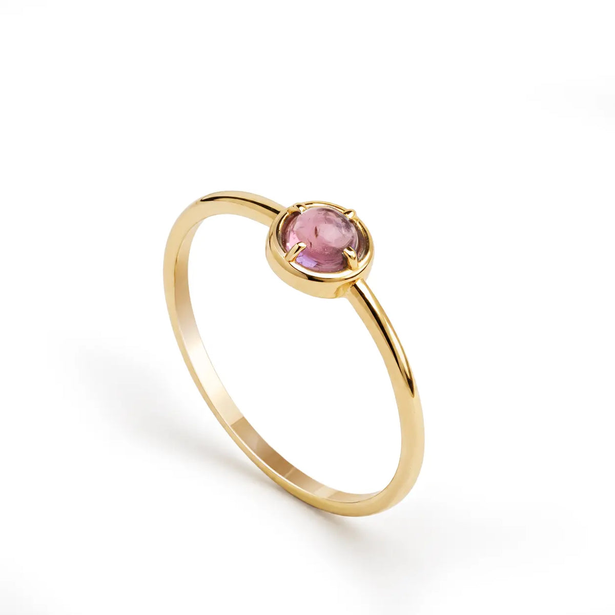 14K Gold Pink Tourmaline Ring showcasing a natural pink tourmaline gemstone in an elegant setting.