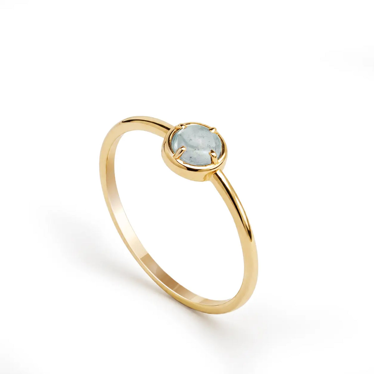 14K Gold Aquamarine Ring featuring a natural aquamarine gemstone in a simple gold band design.