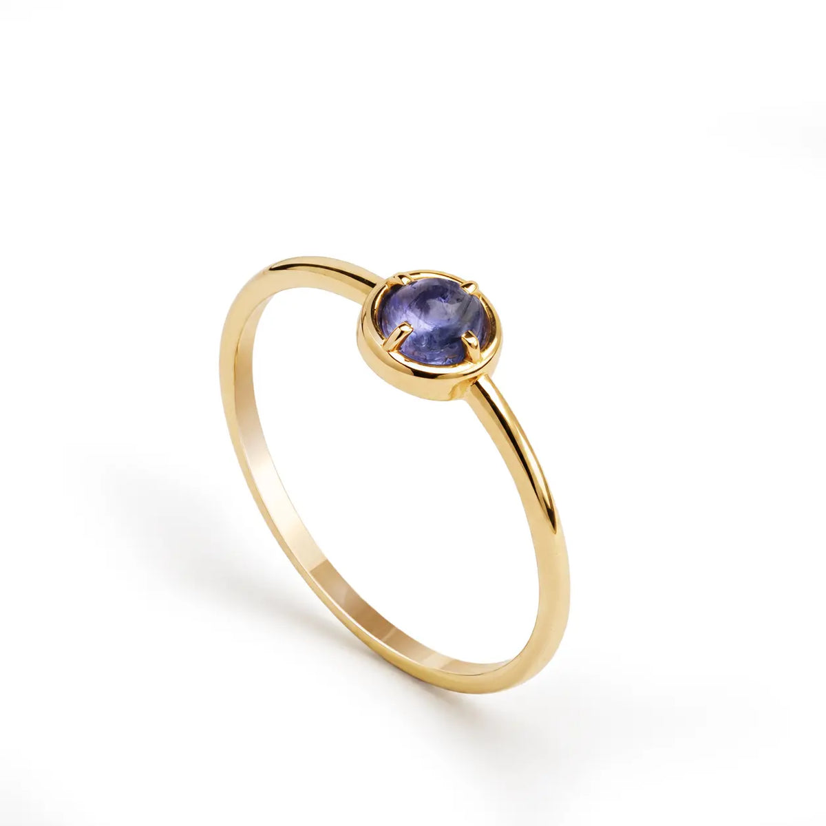 14K Gold Tanzanite Ring featuring a 4mm natural tanzanite gemstone on a sleek gold band.